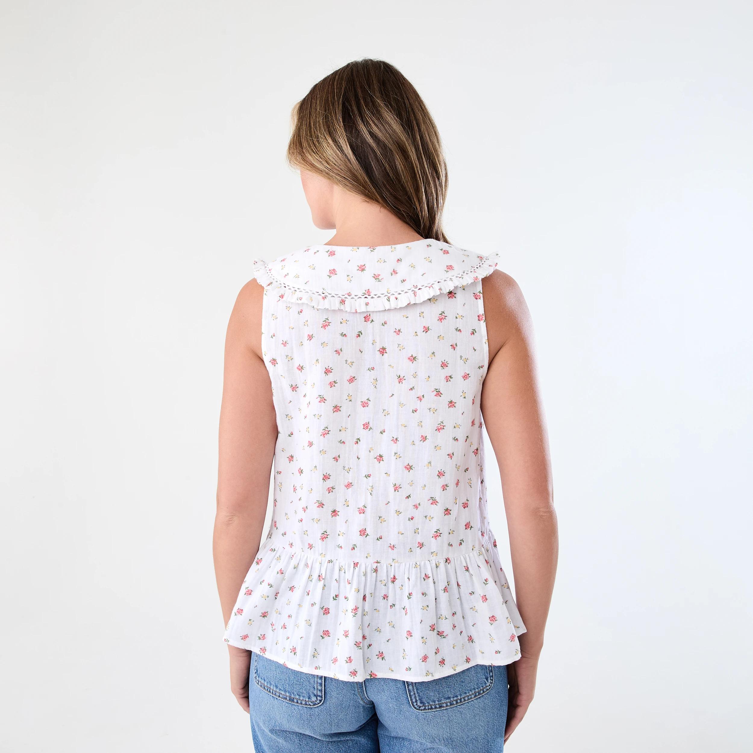 3 Sleeveless Collared Frill Top Pink Ditsy, 3 of 7