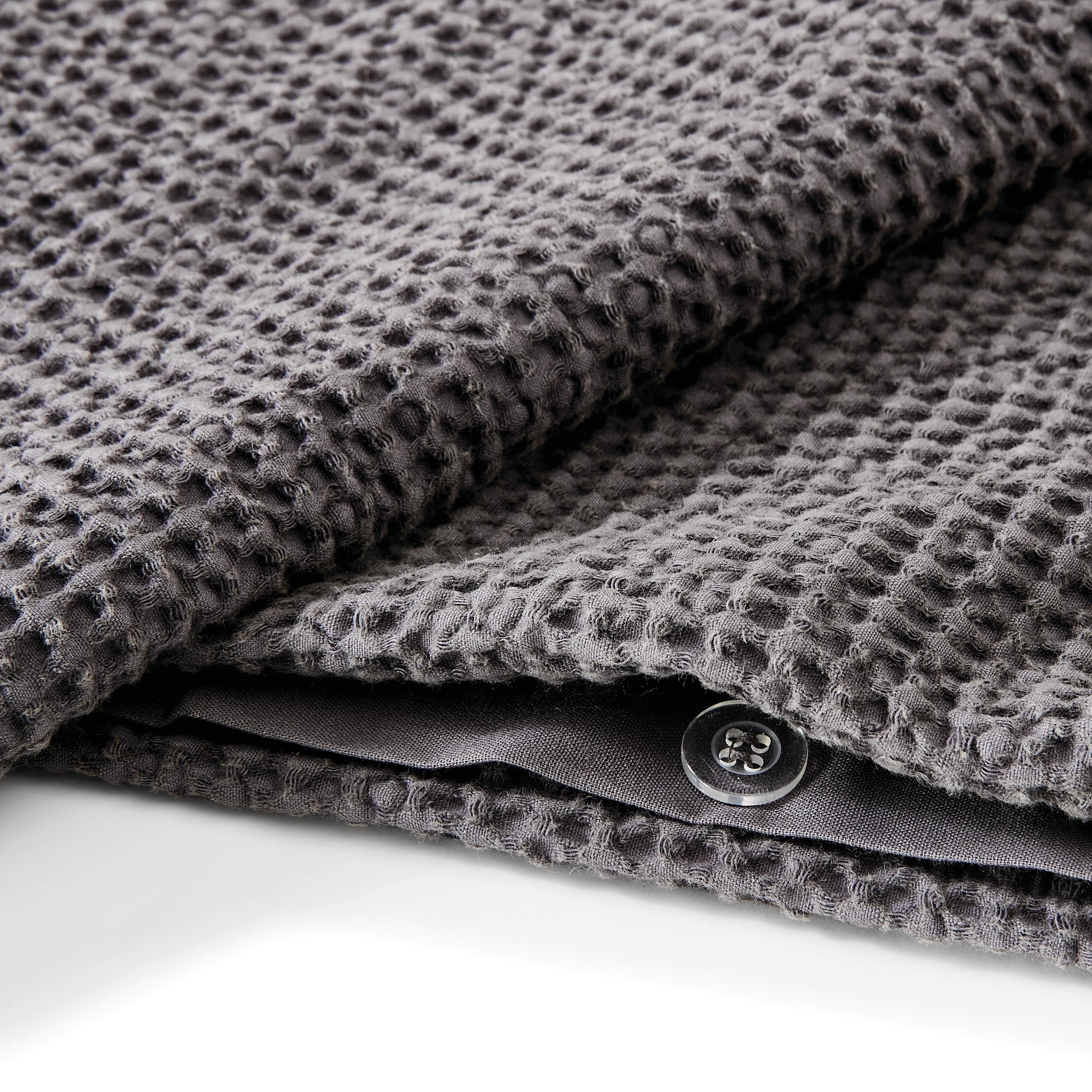 4 Waffle Stonewashed Cotton Quilt Cover Set - Double Bed, Grey, 4 of 6