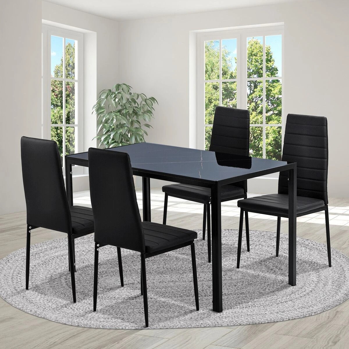 5 Ausway Marble Dining Table Set 4 Chairs Faux Marble Large Glossy Desk, 5 of 7