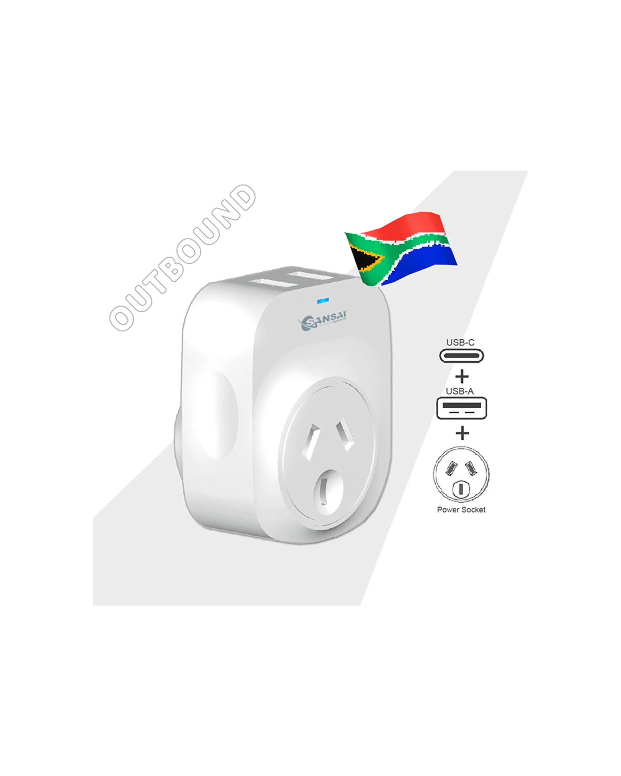 2 Sansai Surge Protected Travel Adapter with USB-C And USB-A Port AU ZA Region - White, 2 of 3