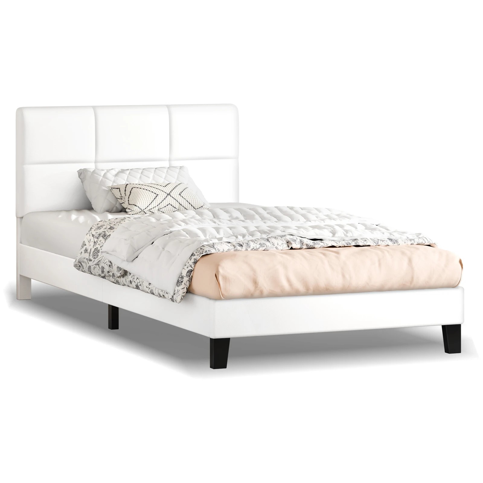 1 Alfordson Bed Frame King Single Wooden Slats Platform Leather Paula - White, 1 of 9