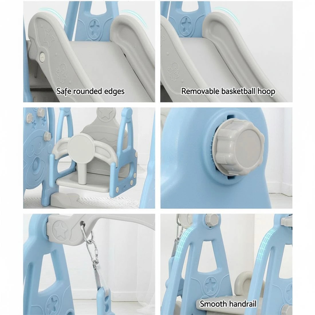 6 Keezi Kids Slide Swing Set Basketball Hoop Outdoor Playground Toys 170cm - Blue, 6 of 7