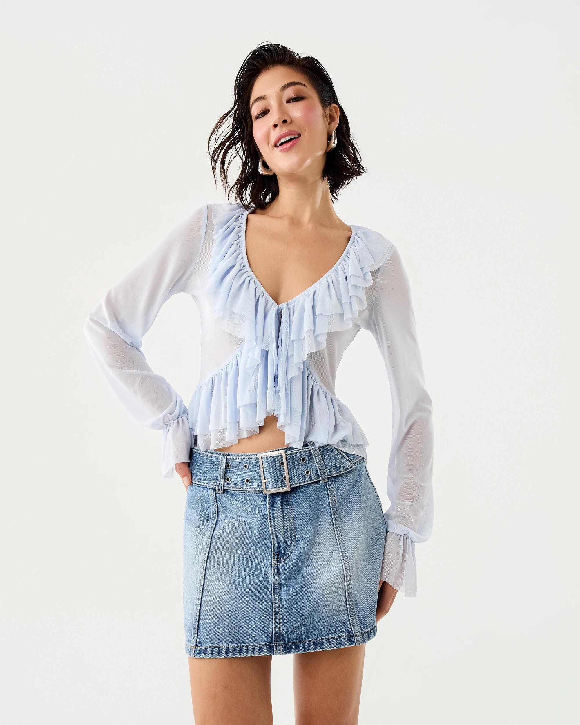 10 Long Sleeve Ruffle Tie Top Powd Blue, 10 of 10