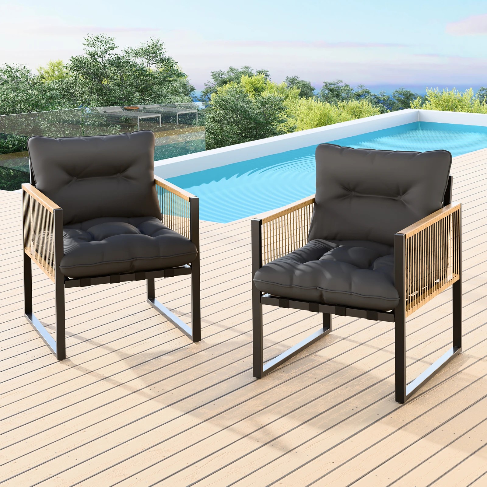 2 Alfordson Outdoor Furniture 2x Lounge Chairs Patio Garden Armchair Rattan Chair - Grey, 2 of 9