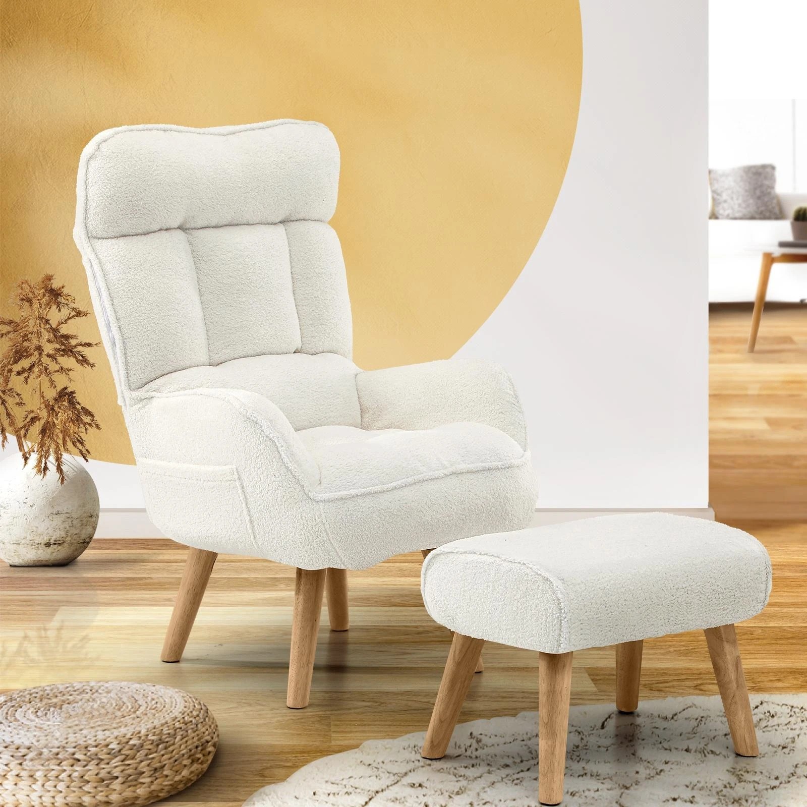 2 Oikiture Swivel Recliner Armchair Lounge Ottoman Accent Chair With Stool Sherpa
 - White, 2 of 10