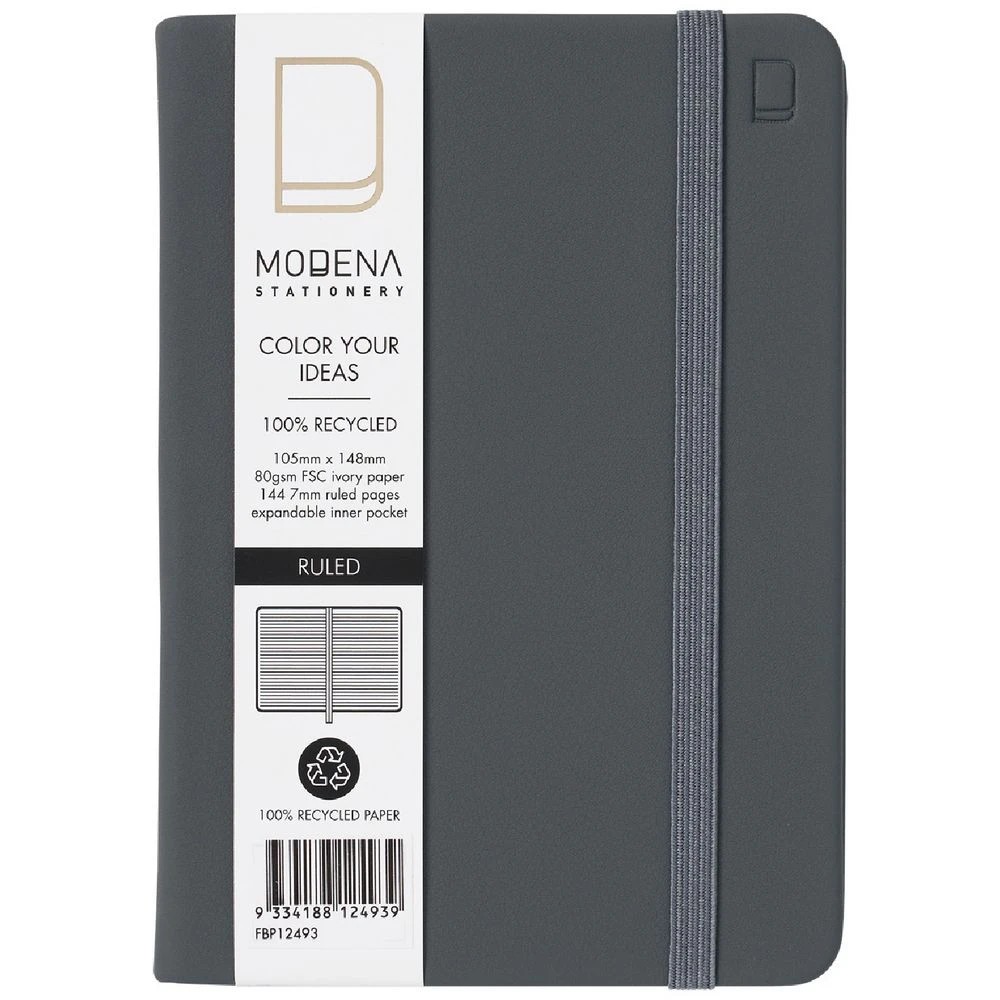 1 Modena A6 PU Ruled Notebook Grey, 1 of 5