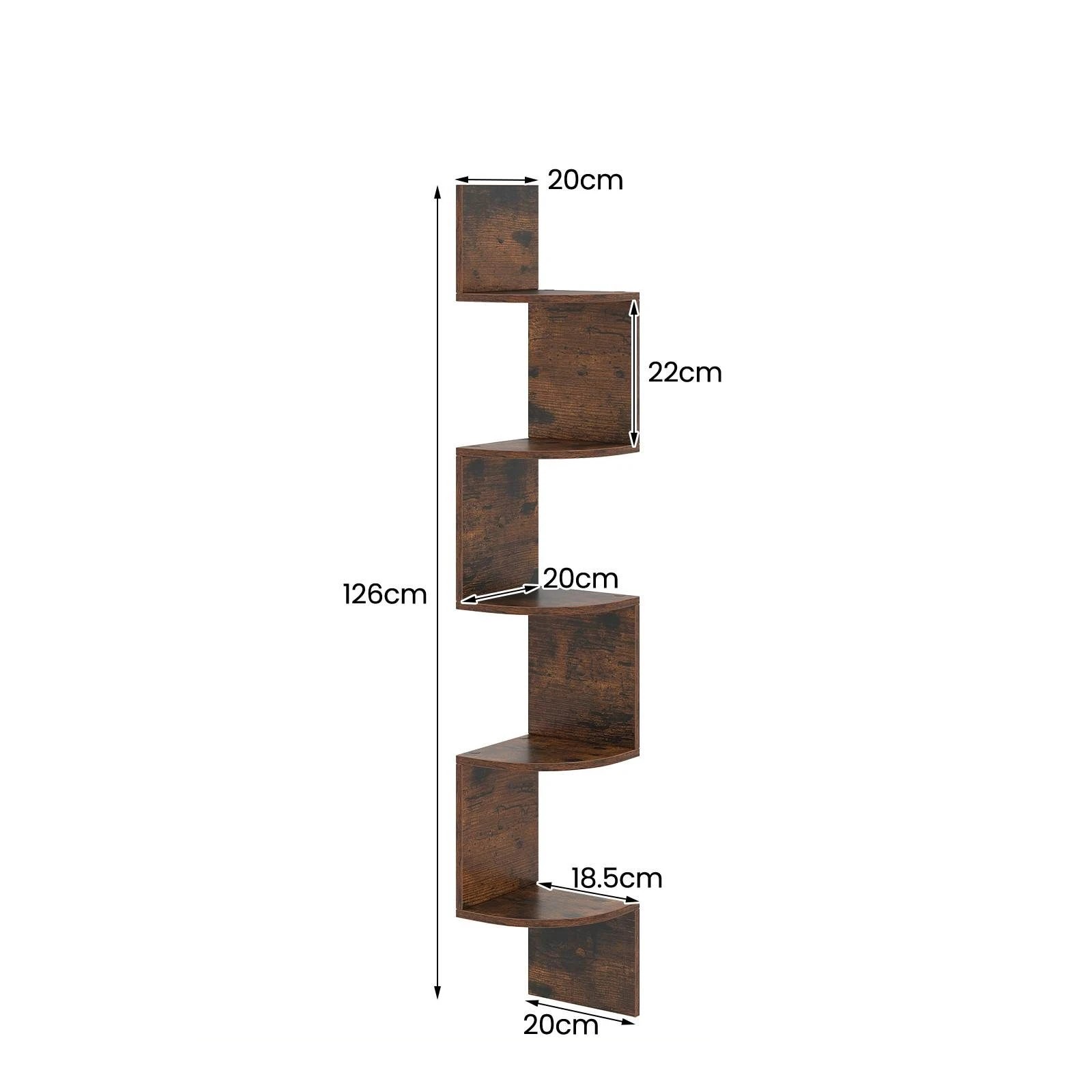 4 Costway 5-Tier Corner Shelf Floating Bookshelf Wall Mounted Storage Rack Home Kitchen - Brown, 4 of 4
