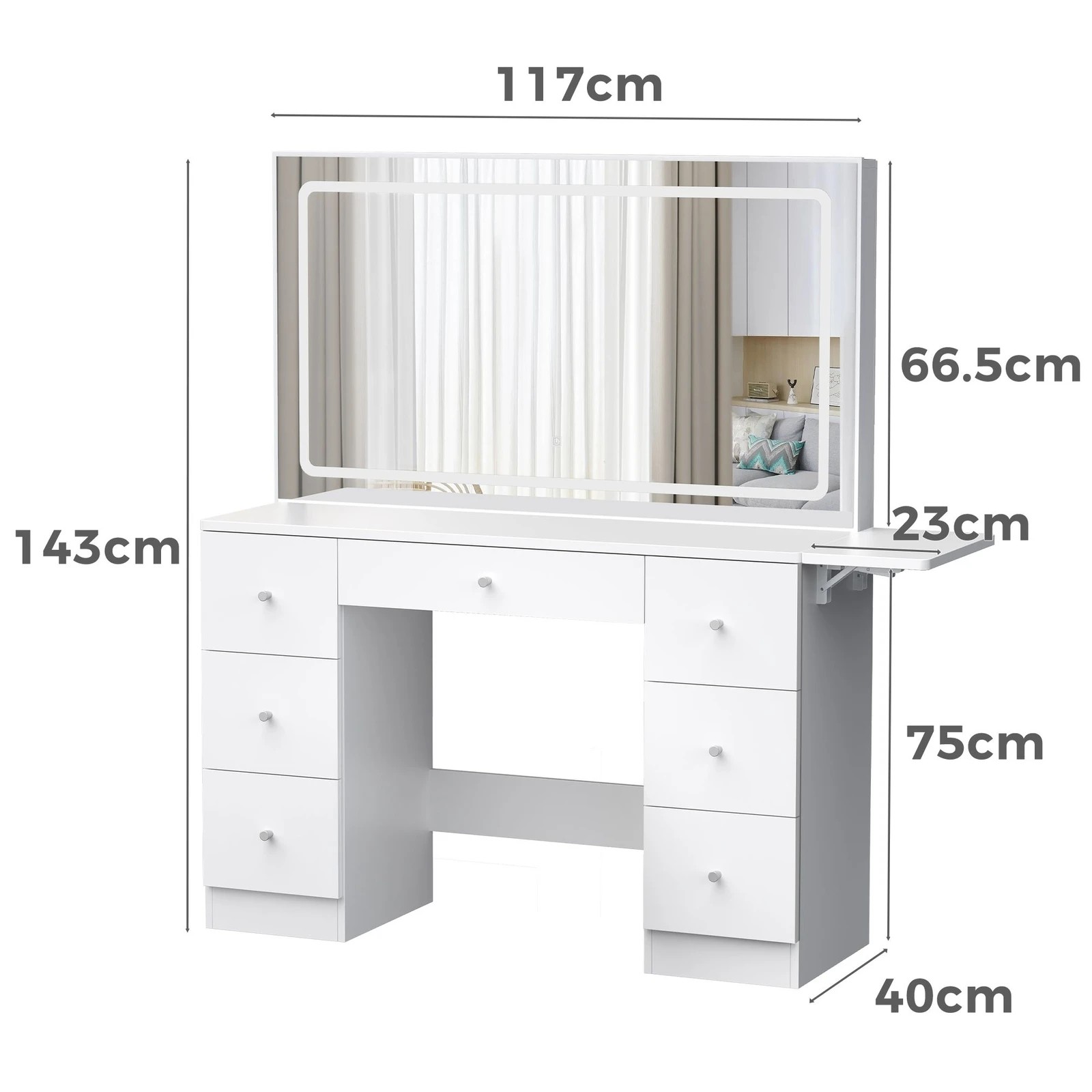 8 Alfordson Dressing Table Stool Set Makeup Mirror LED Vanity Desk 7 Drawers - White, 8 of 10