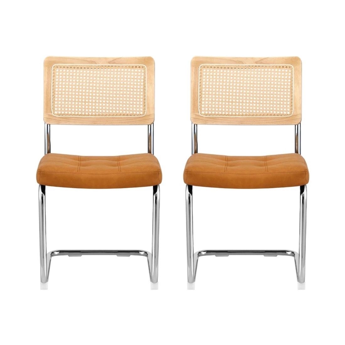 3 Artiss Dining Chairs Set of 2 PU Leather Rattan Cantilever - Brown, 3 of 6