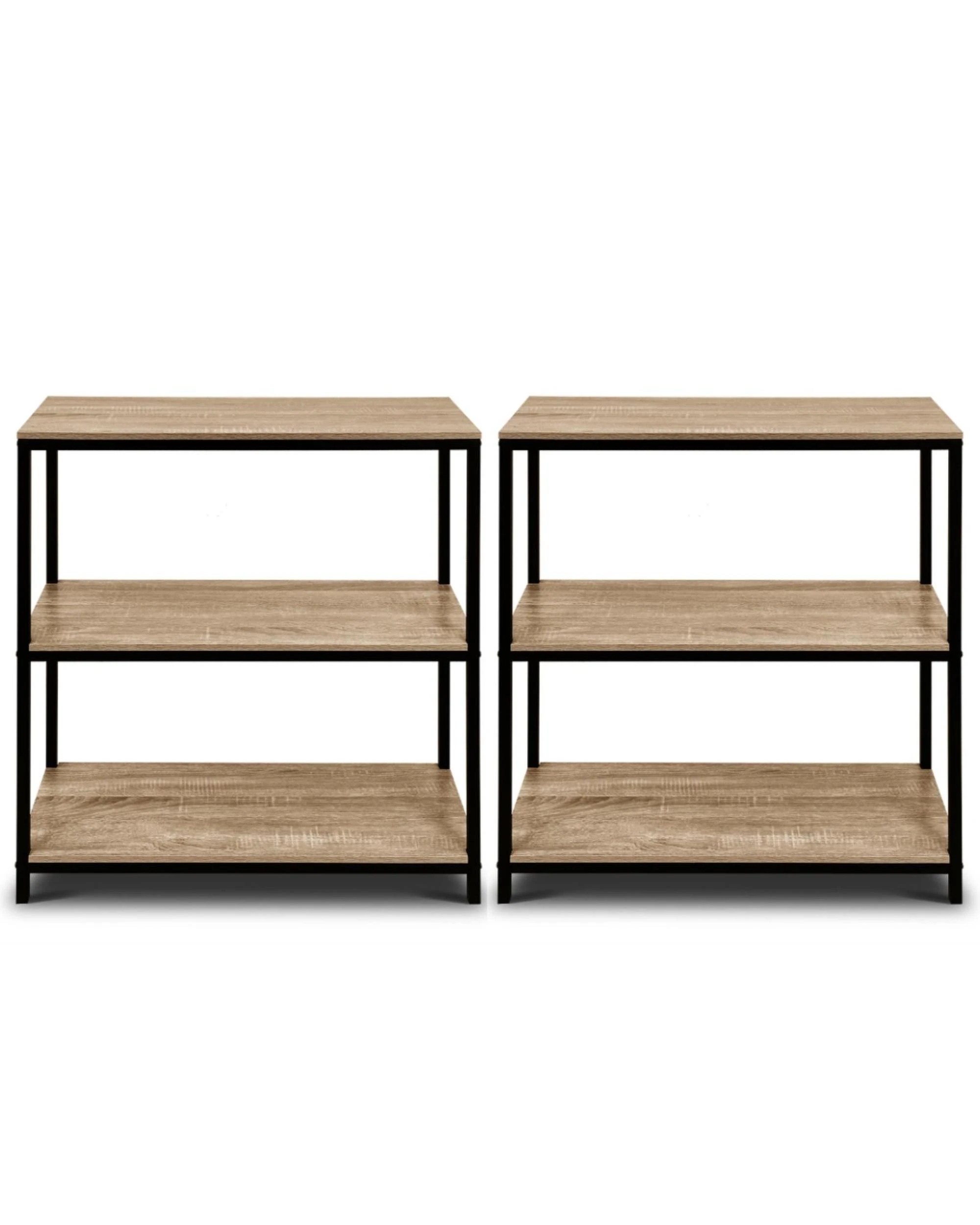 2 Rome Set of 2 Industrial Style 3-Tier Storage Bookshelf Oak, 2 of 10