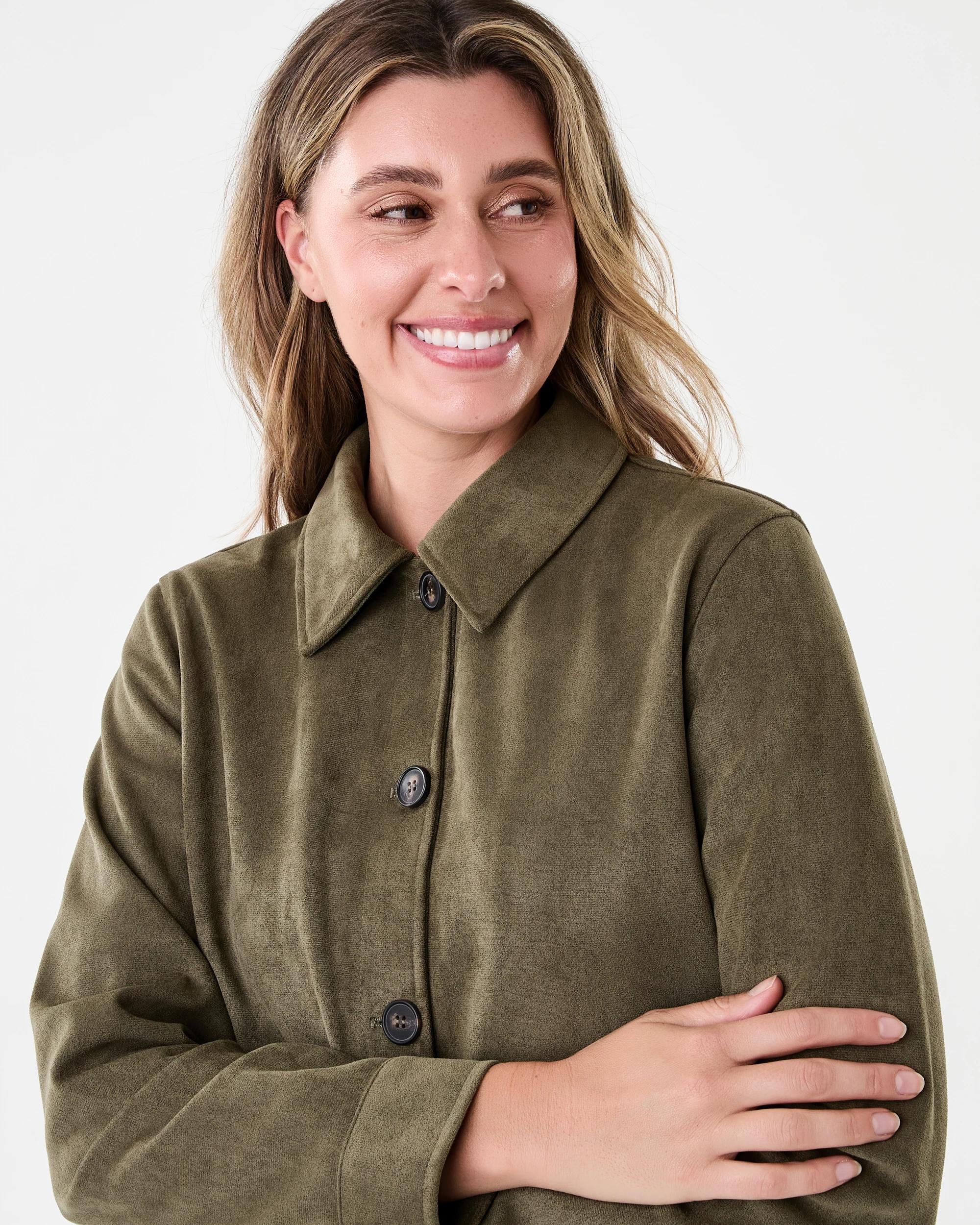 5 Fitted Suedette Jacket Deep Olive, 5 of 9