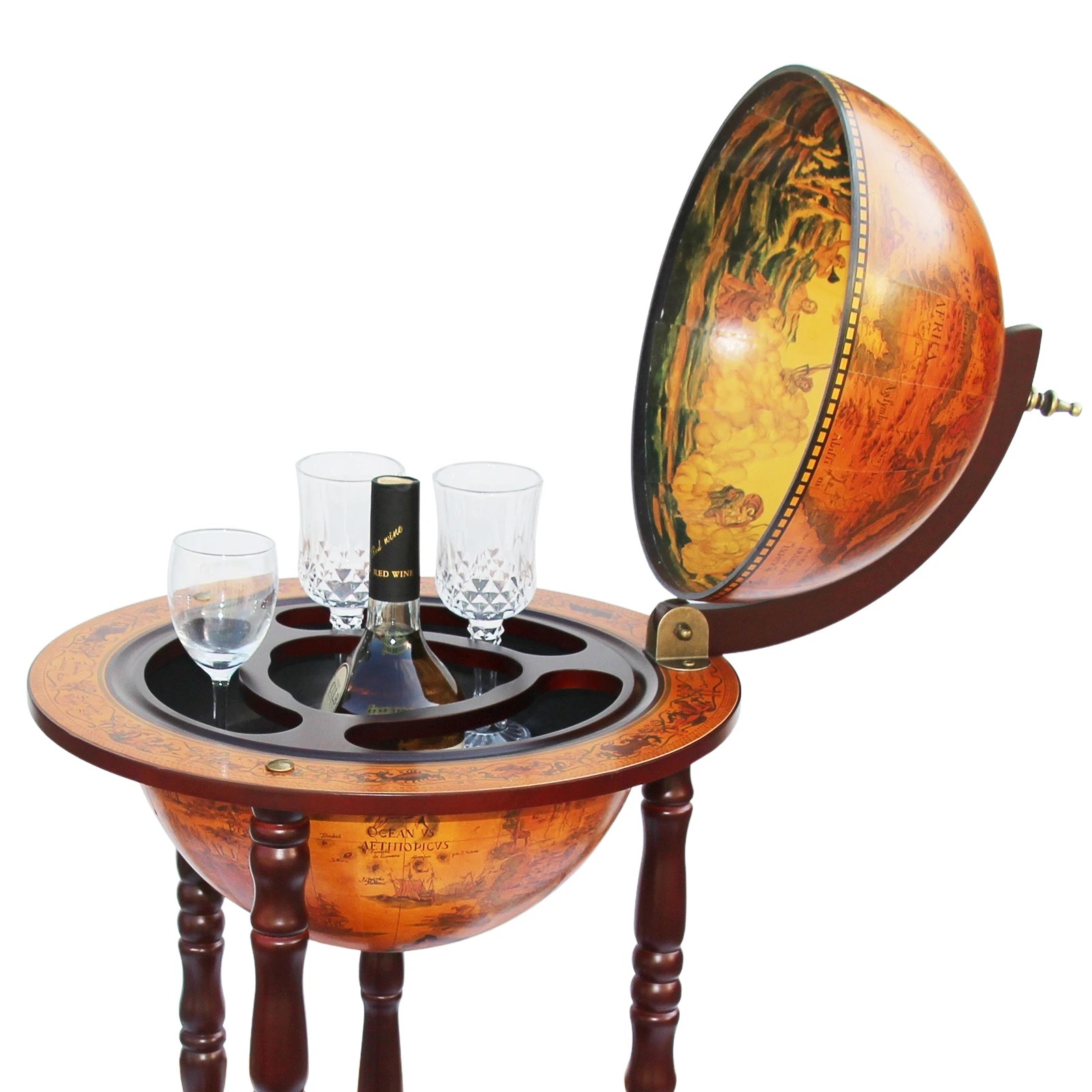 7 LUXSUITE Antique Globe Bar Cart Cabinet Alcohol Wine Drinks Coffee Serving Trolley Round Bottle Storage Mid-century, 7 of 8