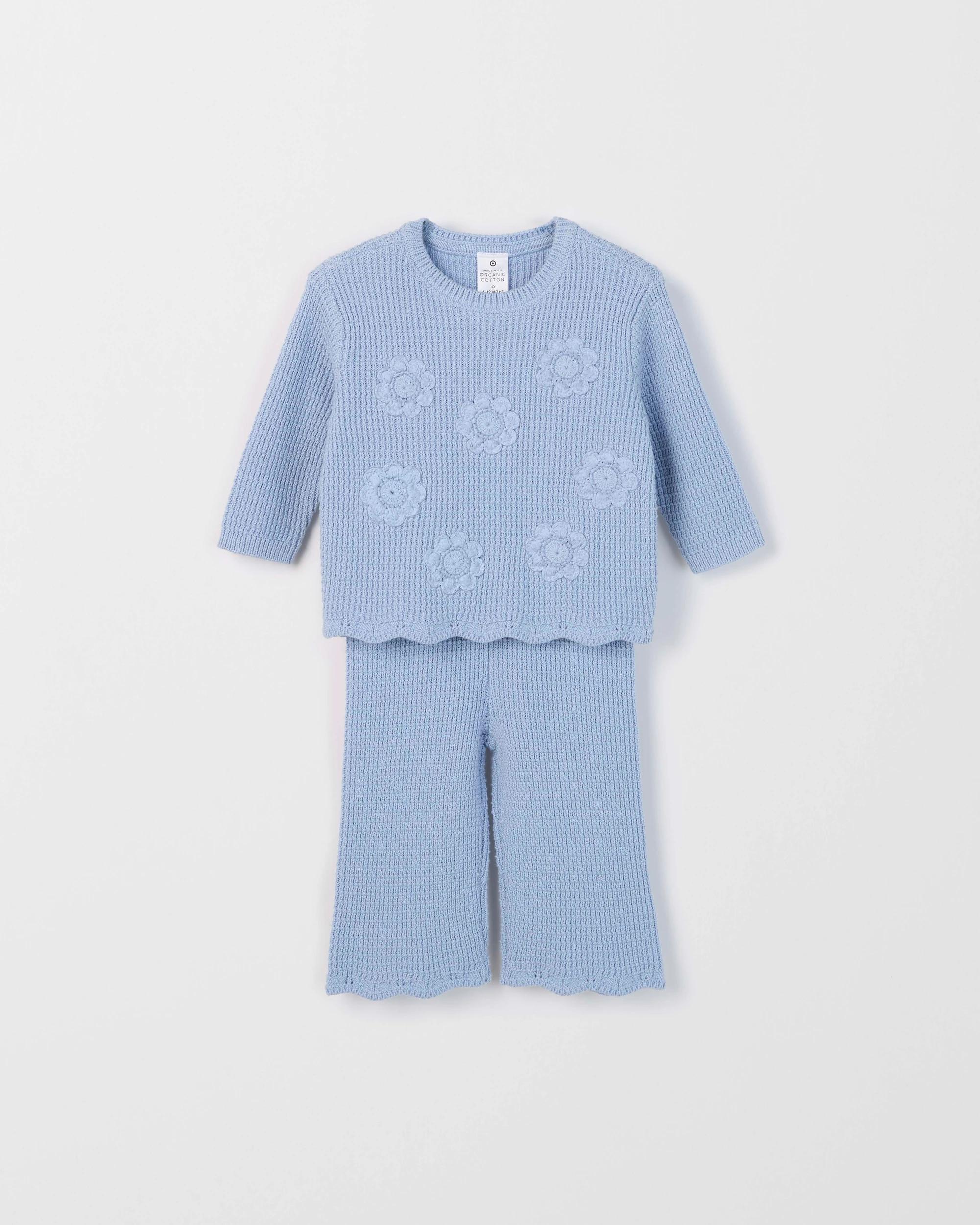 4 Target Baby Organic Cotton Knit Top & Pants 2 Piece Set FLOWERS BLUE, 4 of 5