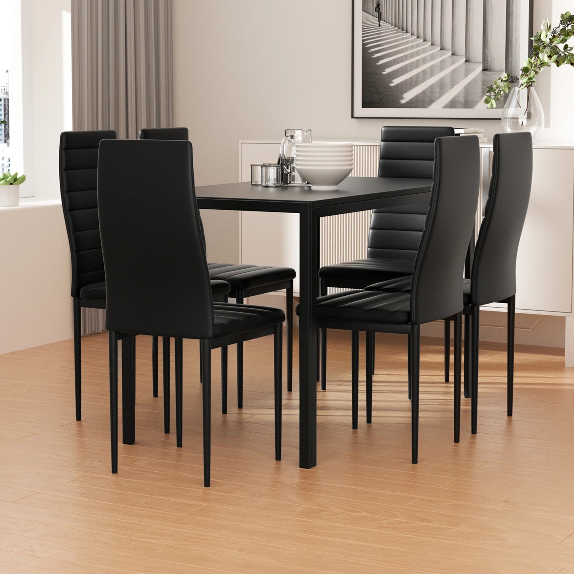 5 Artiss Dining Chairs and Table Dining Set 6 Chair Set Of 7 - Black, 5 of 6
