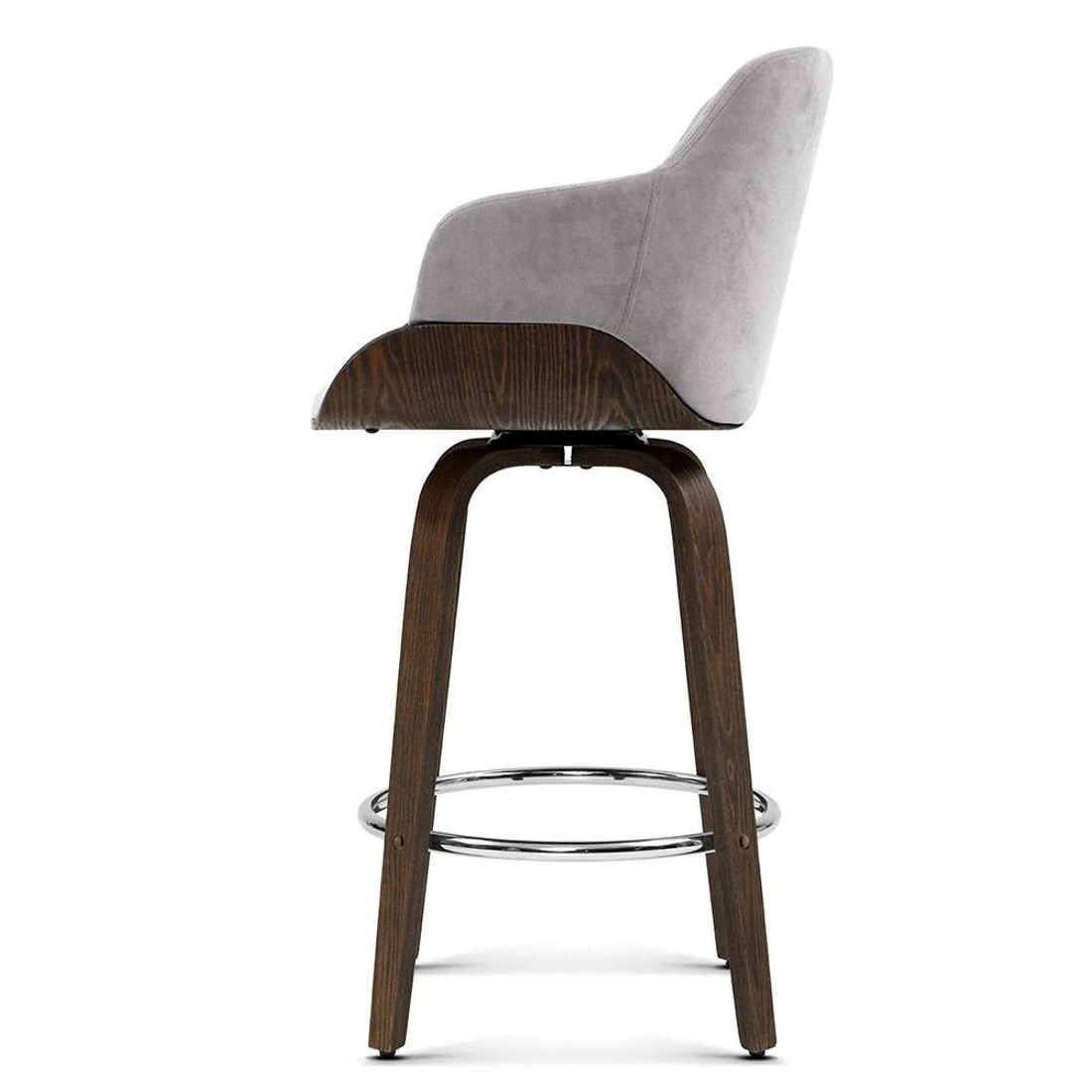 3 Artiss 2x Bar Stools Swivel Velvet Padded Wooden - Grey, 3 of 6