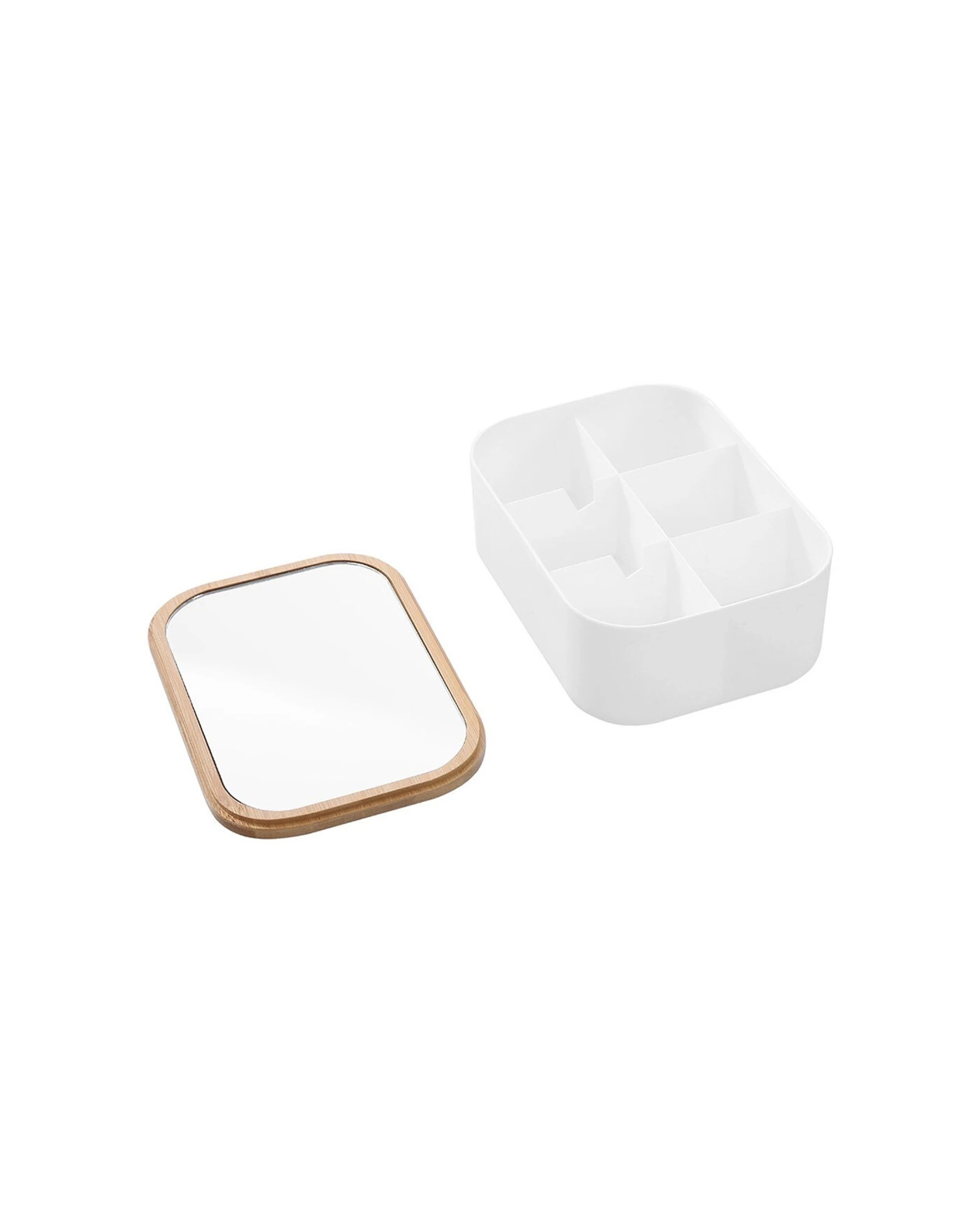 4 Boxsweden Bano Rectangle Organiser Box 15.5cm Bamboo Mirror Lid 2PK Six-Section - Natural, 4 of 6