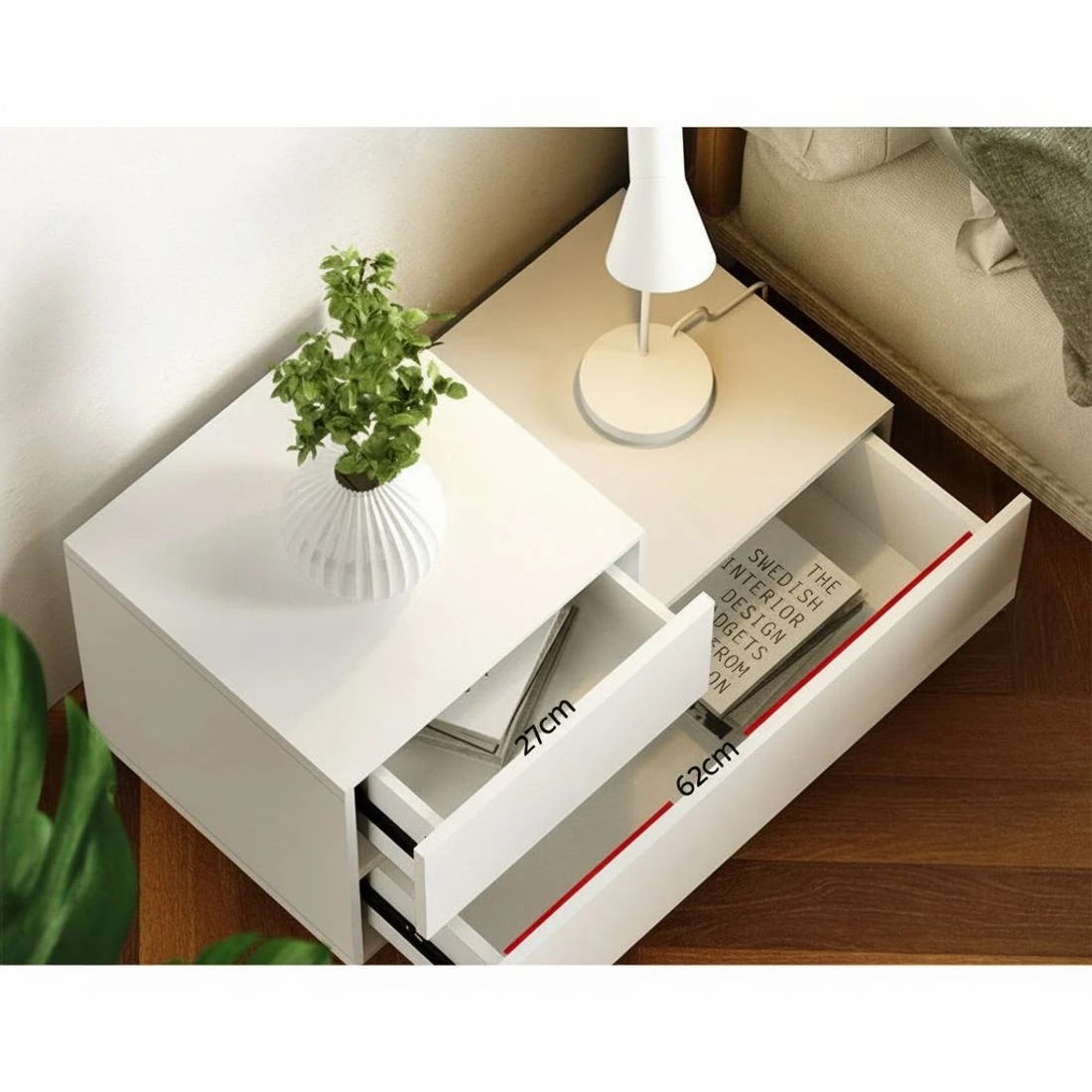 4 Artiss Bedside Tables LED 2 Drawers - REMI - White, 4 of 6