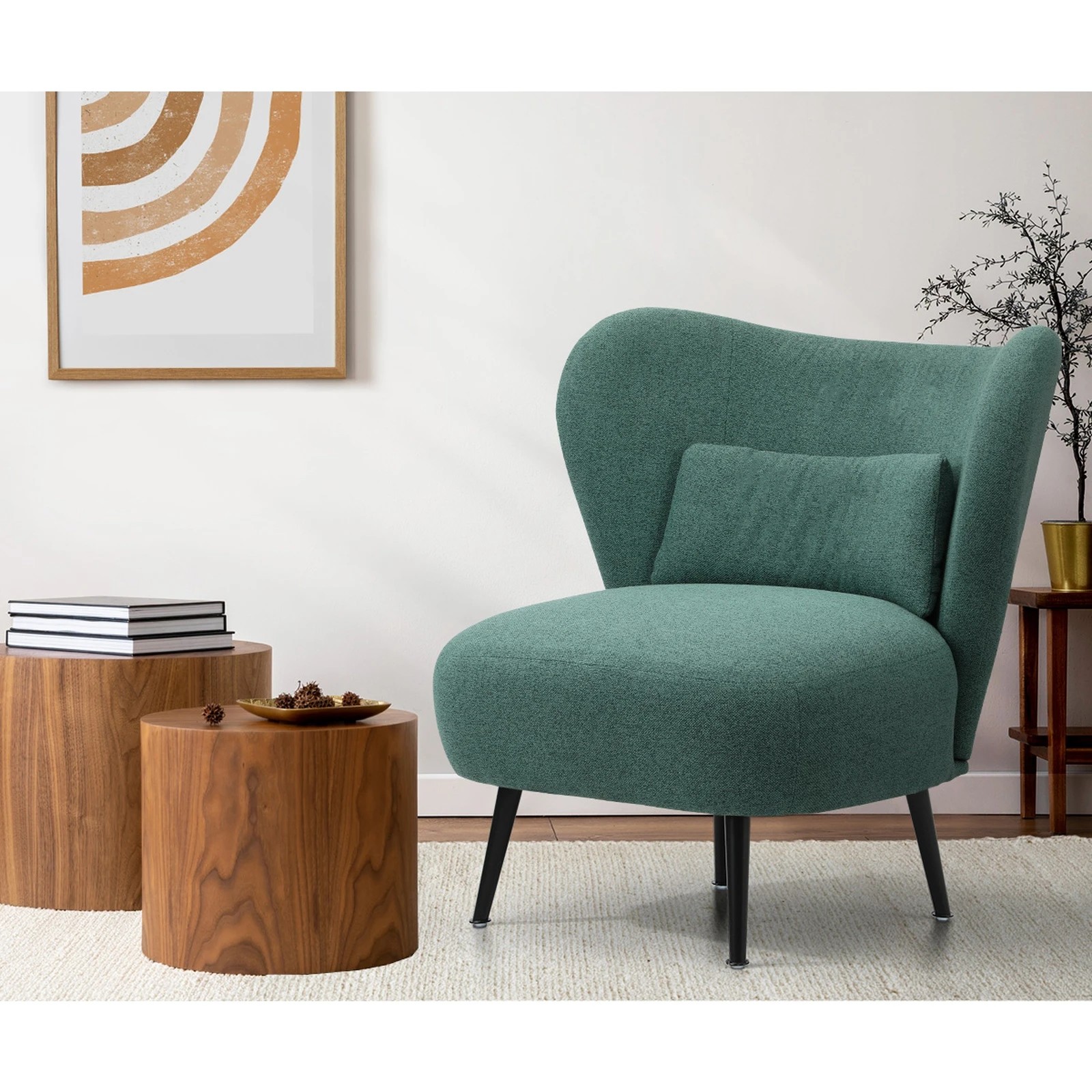 2 Oikiture Armchair Lounge Chair With Lumbar Pillow Wingback Polyester Linen
 - Green, 2 of 6