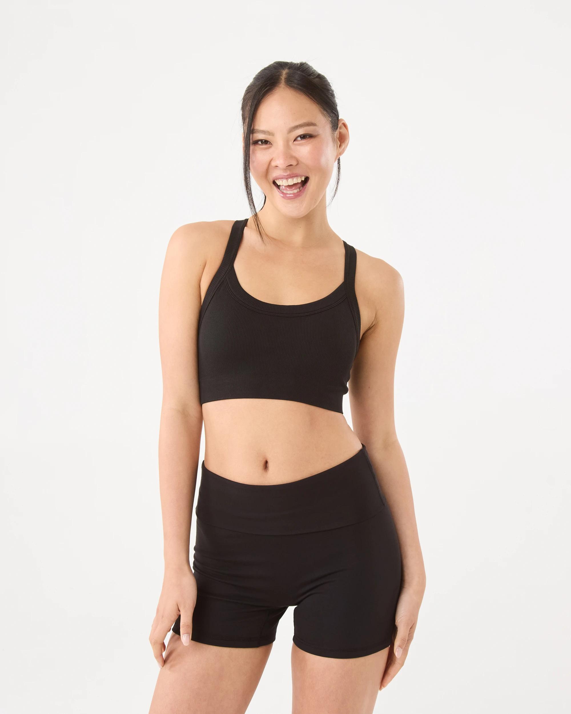 6 Active Womens Fold Over Waist Bike Shorts Black, 6 of 6