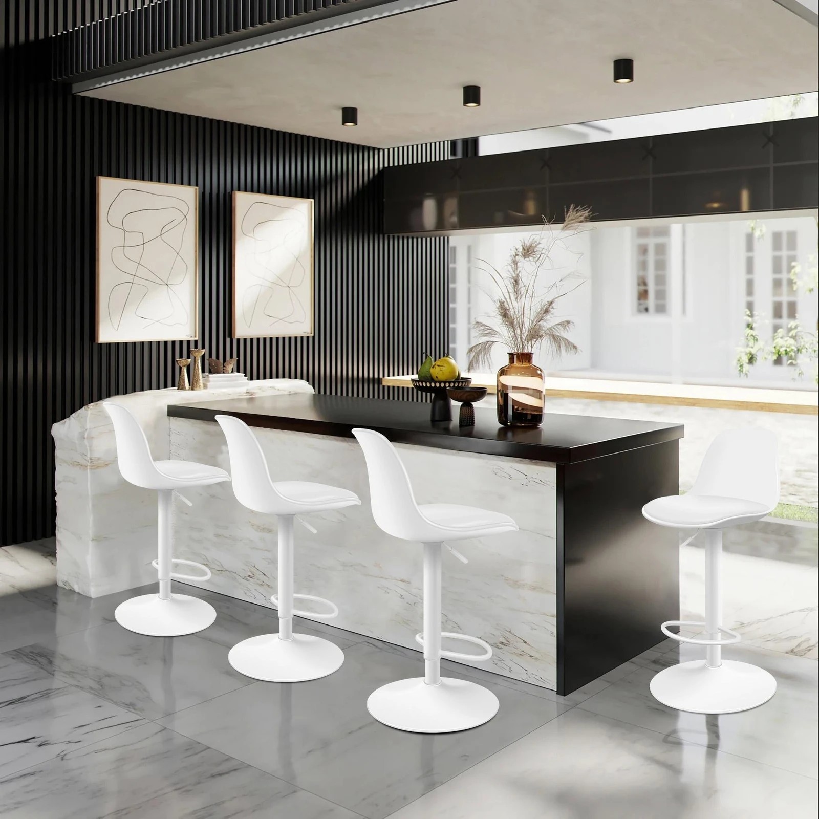 3 Alfordson 2x Bar Stools Kitchen Swivel Chair Leather Gas Lift Philip - White, 3 of 8