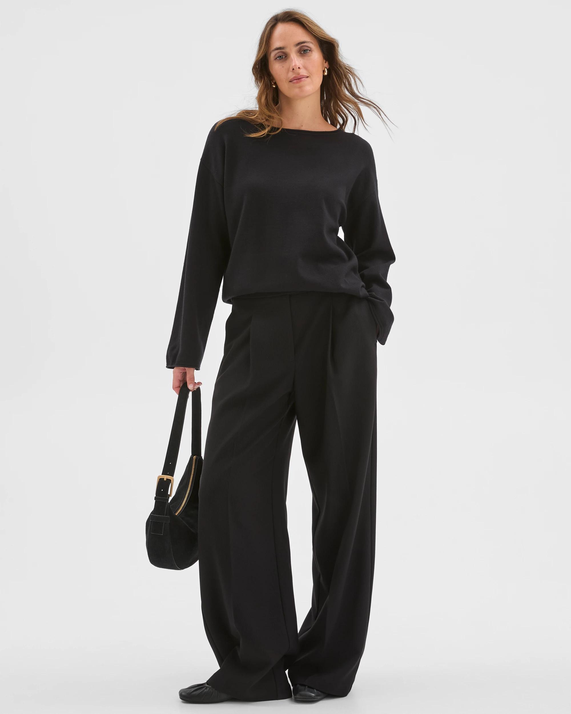 2 Preview Boat Neck Wide Sleeve Knit Jumper BLACK, 2 of 6