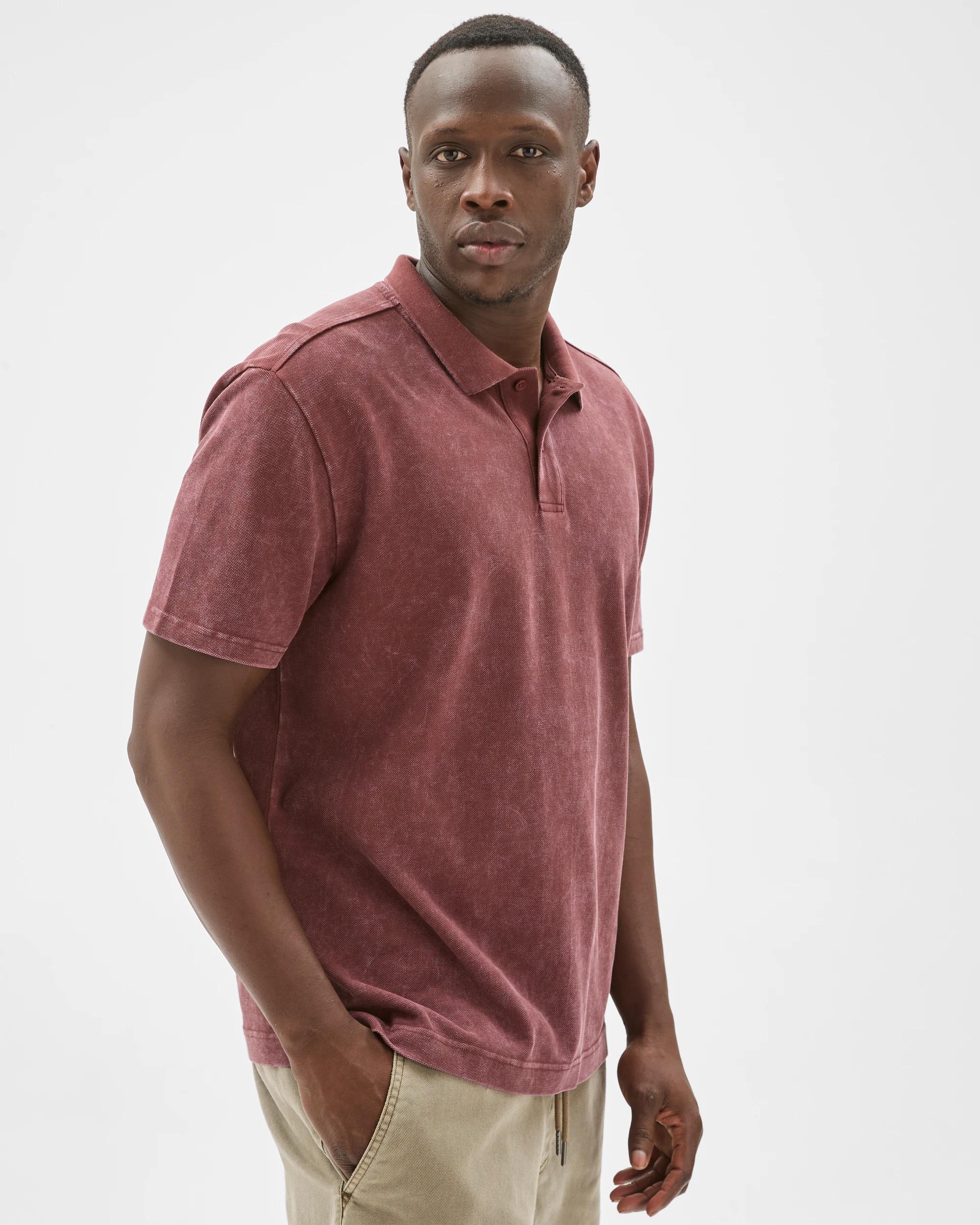 1 Commons Australian Cotton Overdyed Pique Polo Top RUST WASH, 1 of 6