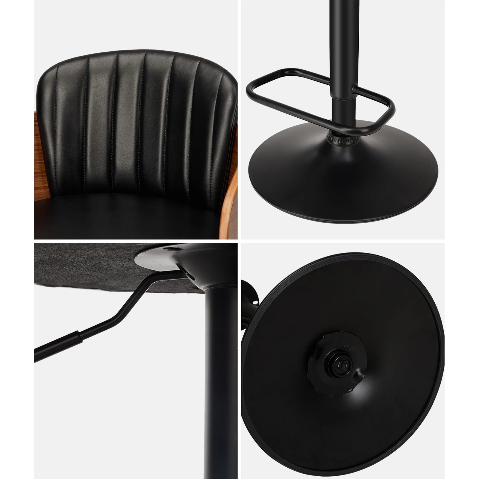 5 Oikiture 4x Bar Stools Adjustable Counter Height Stool Swivel Leather - Black, 5 of 9