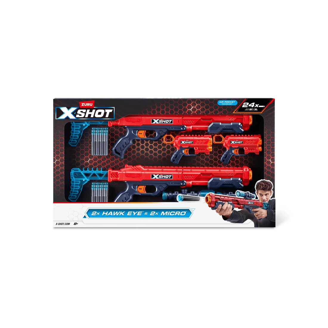 2 XSHOT Excel Double Hawk Eye Blaster Double Micro Blaster Combo Pack (24 Darts) by ZURU - Red, 2 of 8