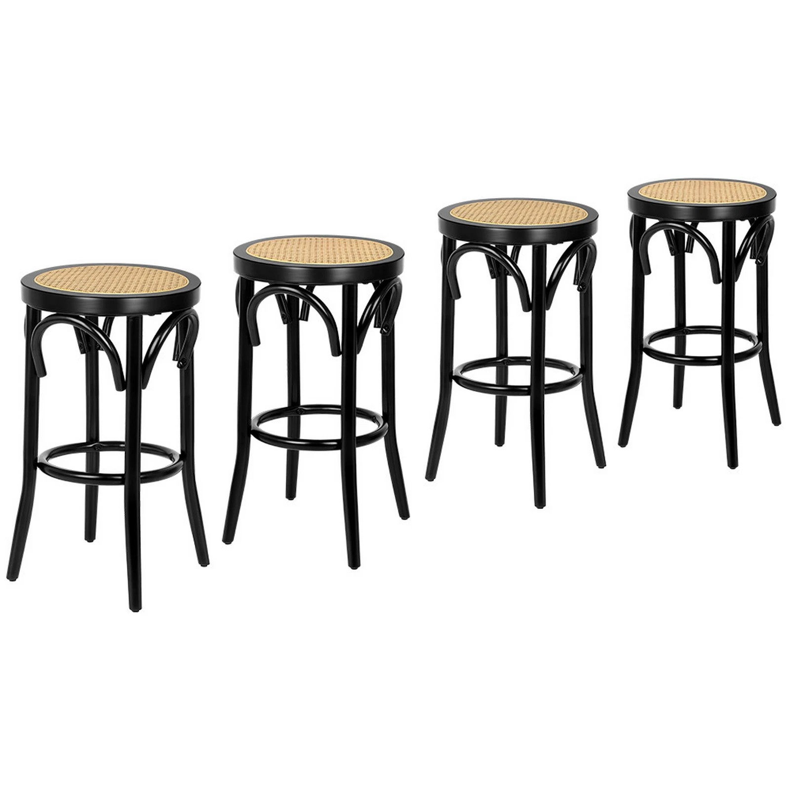 1 Alfordson 4x Bar Stools Kitchen Vintage Chair Rattan Mesh Seat Renata - Black, 1 of 9