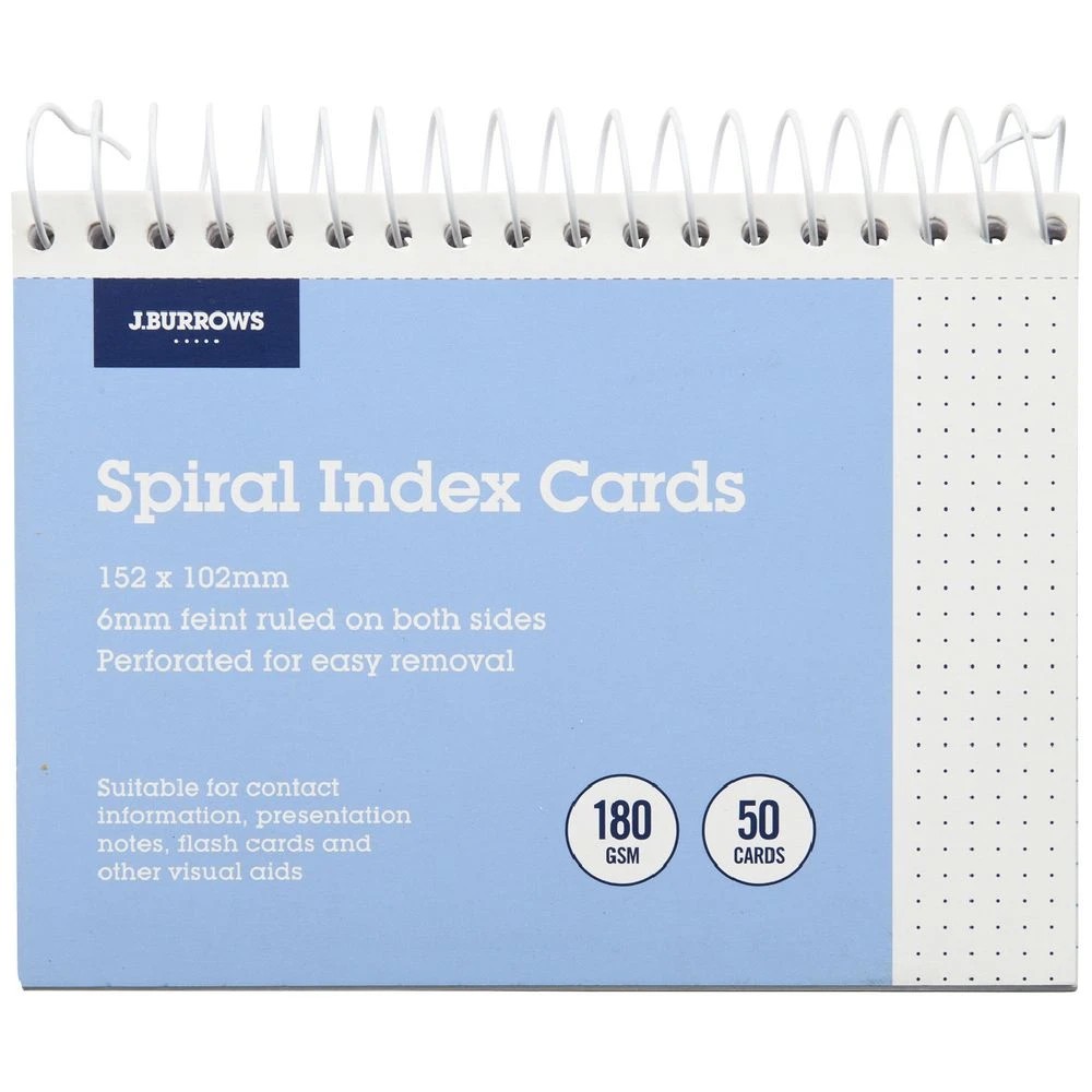 1 J.Burrows Spiral Index Cards 152 x 102mm White, 1 of 3