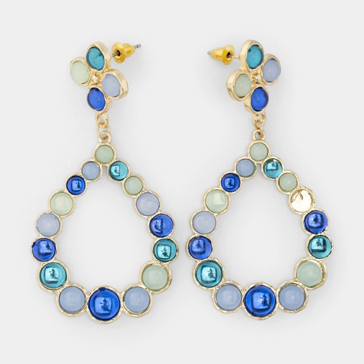 1 Flower Tear Drop Earrings - Gold Tone and Pale Blue, 1 of 5