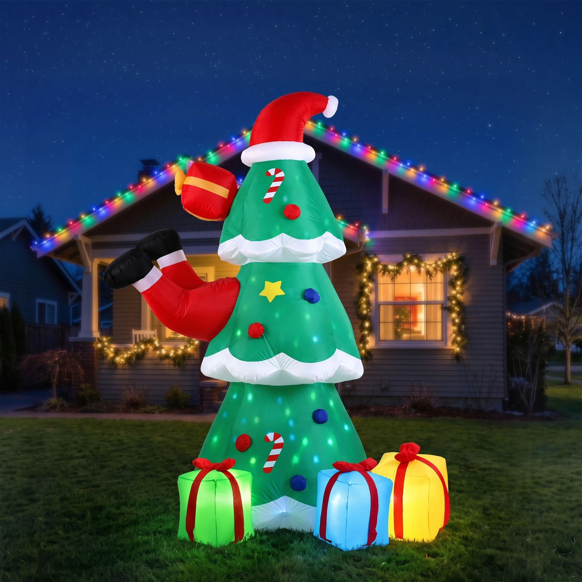 5 Jingle Jollys Christmas Inflatable Santa Tree 2.5M Height Flashing Light Decorations Illuminated - Multi, 5 of 9