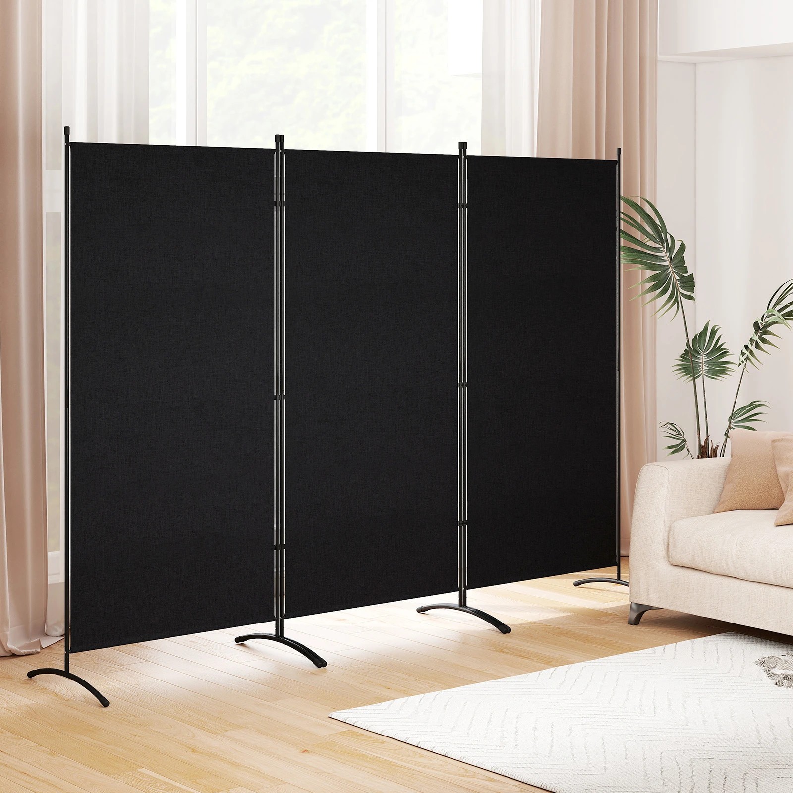 3 Costway 3 Panel Room Divider Folding Privacy Screen Wall Partition Stand Home Office - Black, 3 of 4