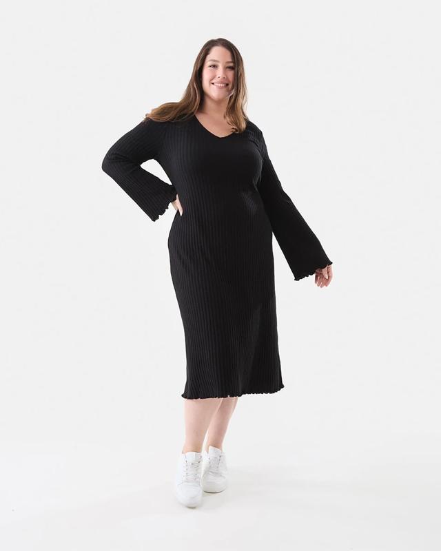 Curve Long Sleeve Ribbed Midi D