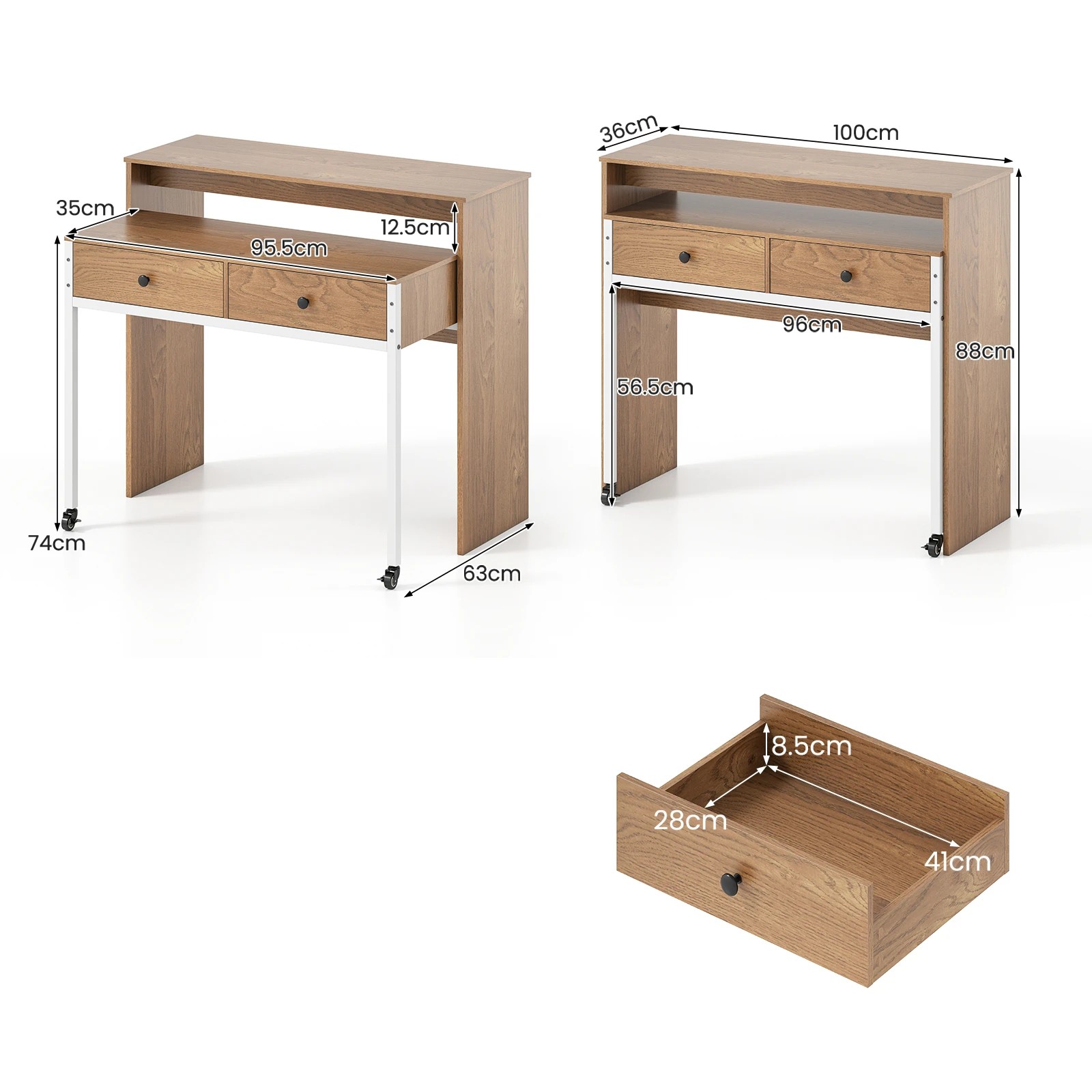 2 Costway Extendable Computer Desk w/2 Drawers Convertible Home Office Desk, 2 of 6