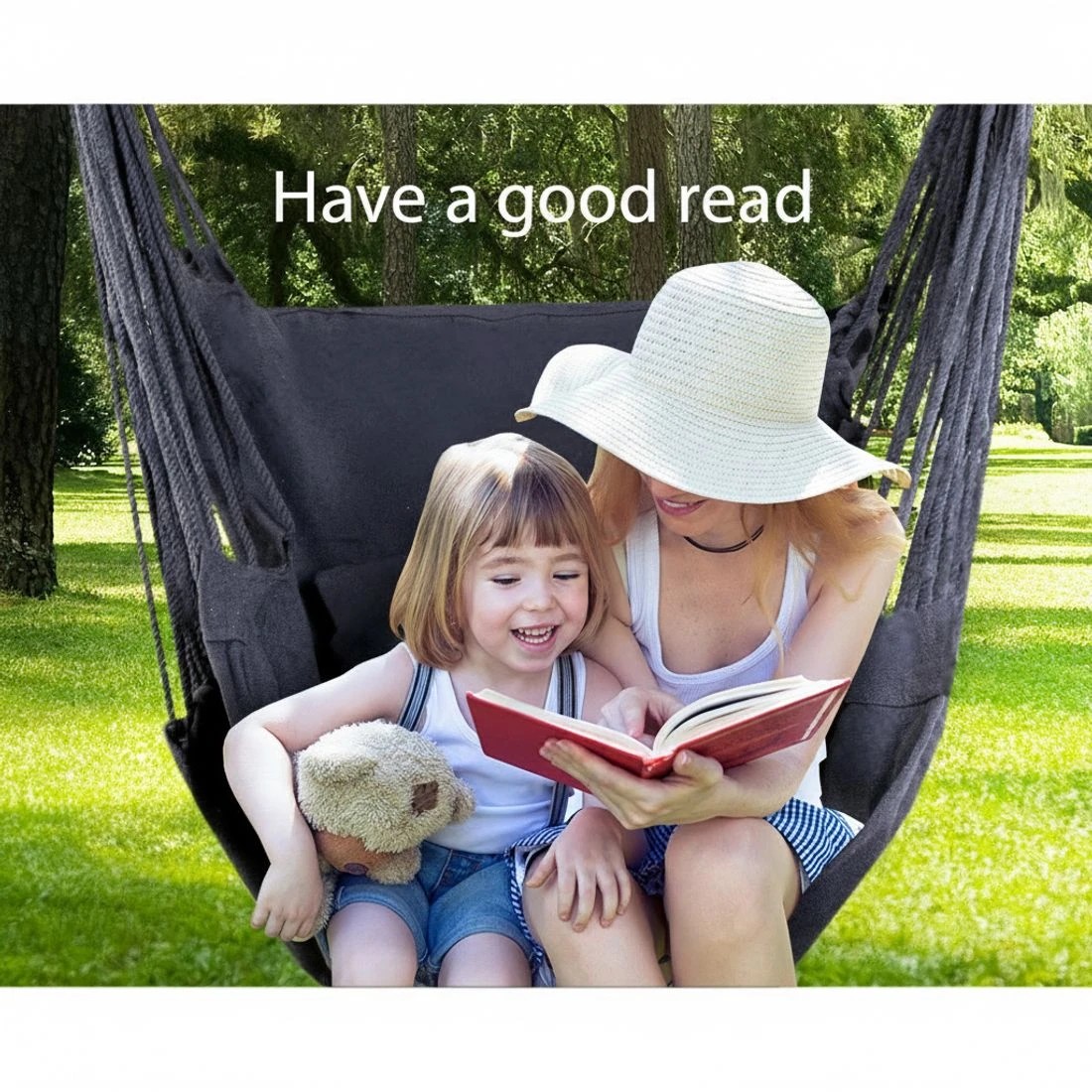 3 Gardeon Hammock Chair Outdoor Camping Hanging Hammocks Cushion Pillow - Grey, 3 of 7