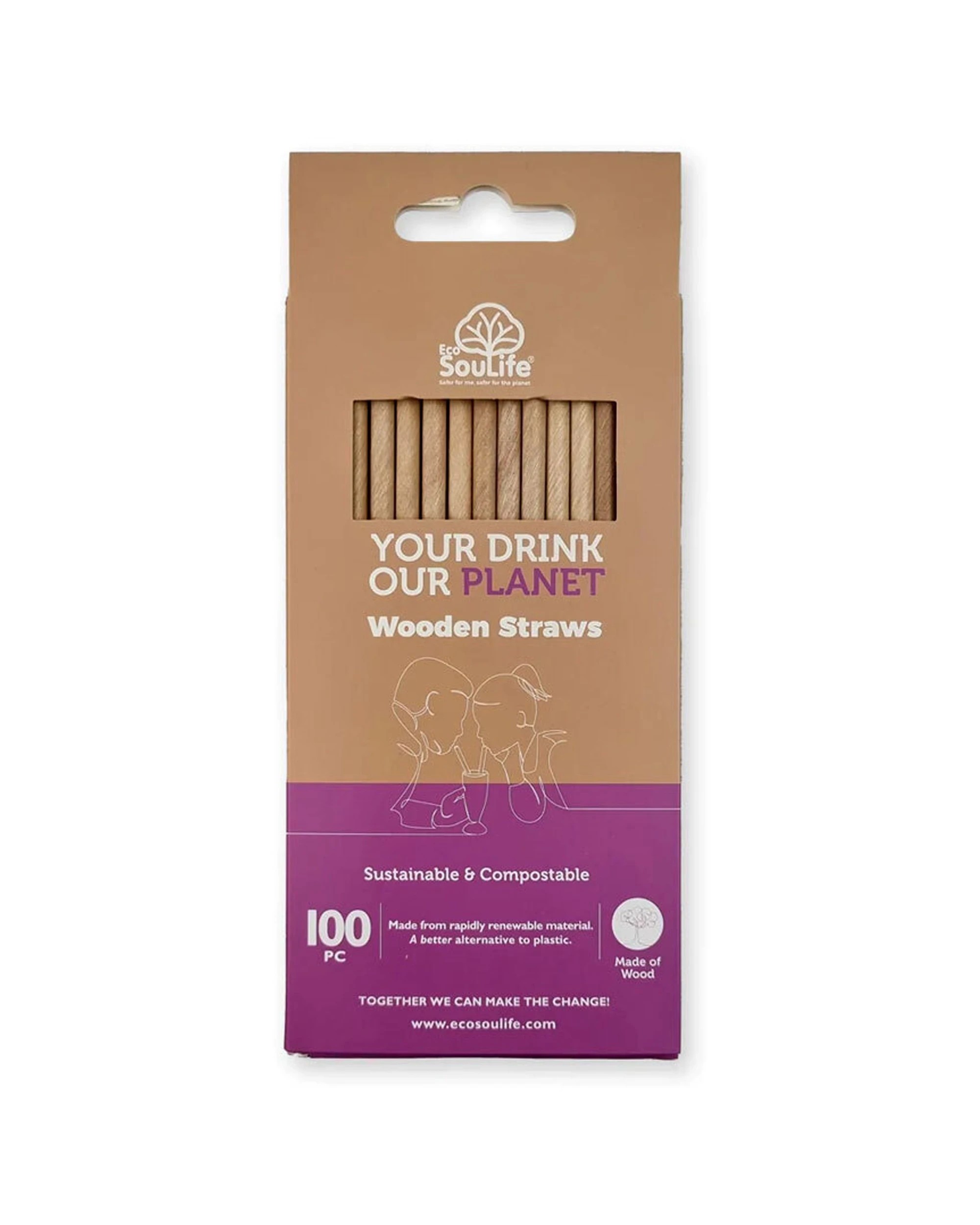 1 100pc Eco Soulife Disposable/compostable Biodegradable Wooden Drinking Straws
 - Natural, 1 of 5