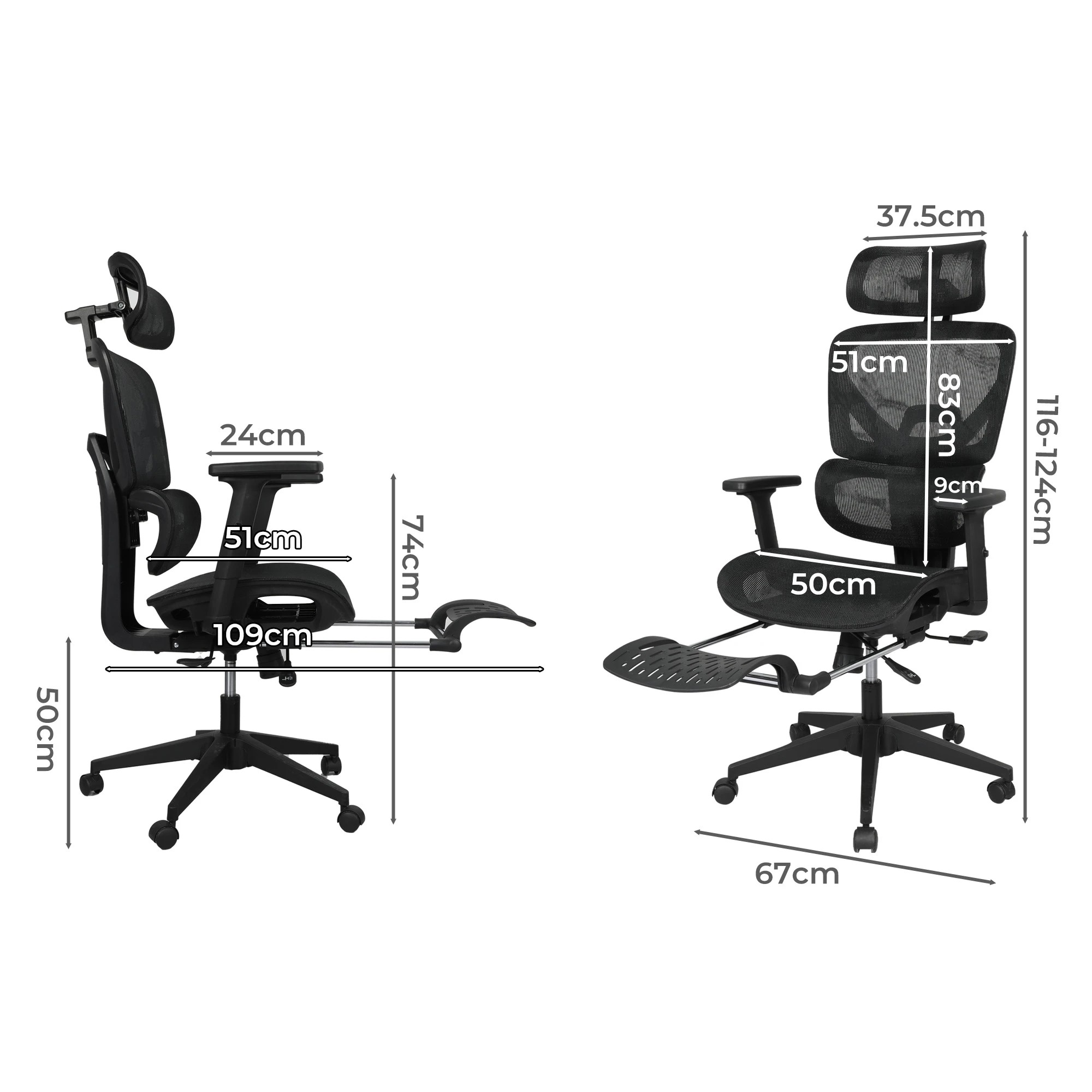3 Levede Ergonomic Mesh Office Chair With Footrest, 3 of 7