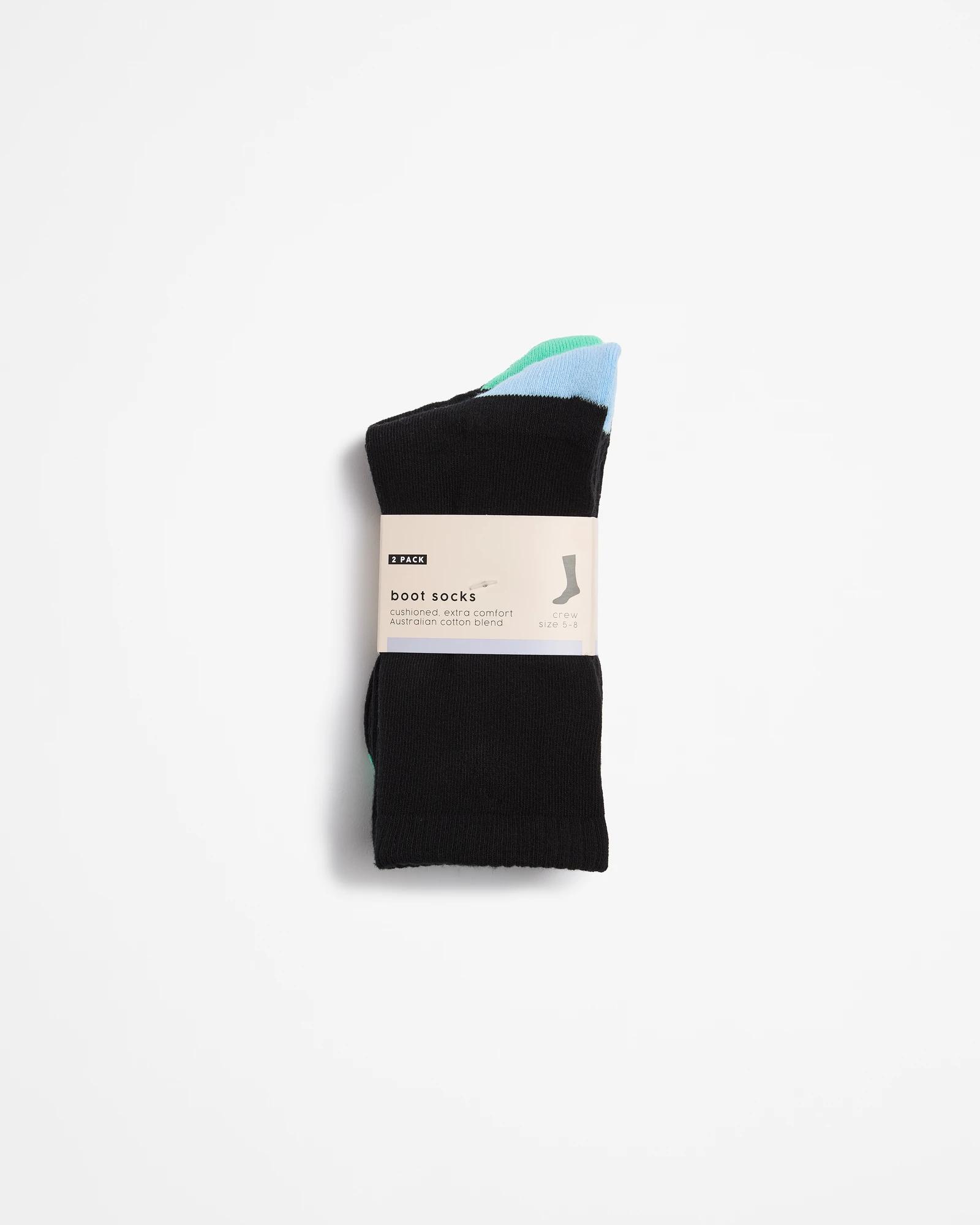 3 Target Australian Cotton Blend 2 Pack Crew Boot Socks BLUE + GREEN, 3 of 3