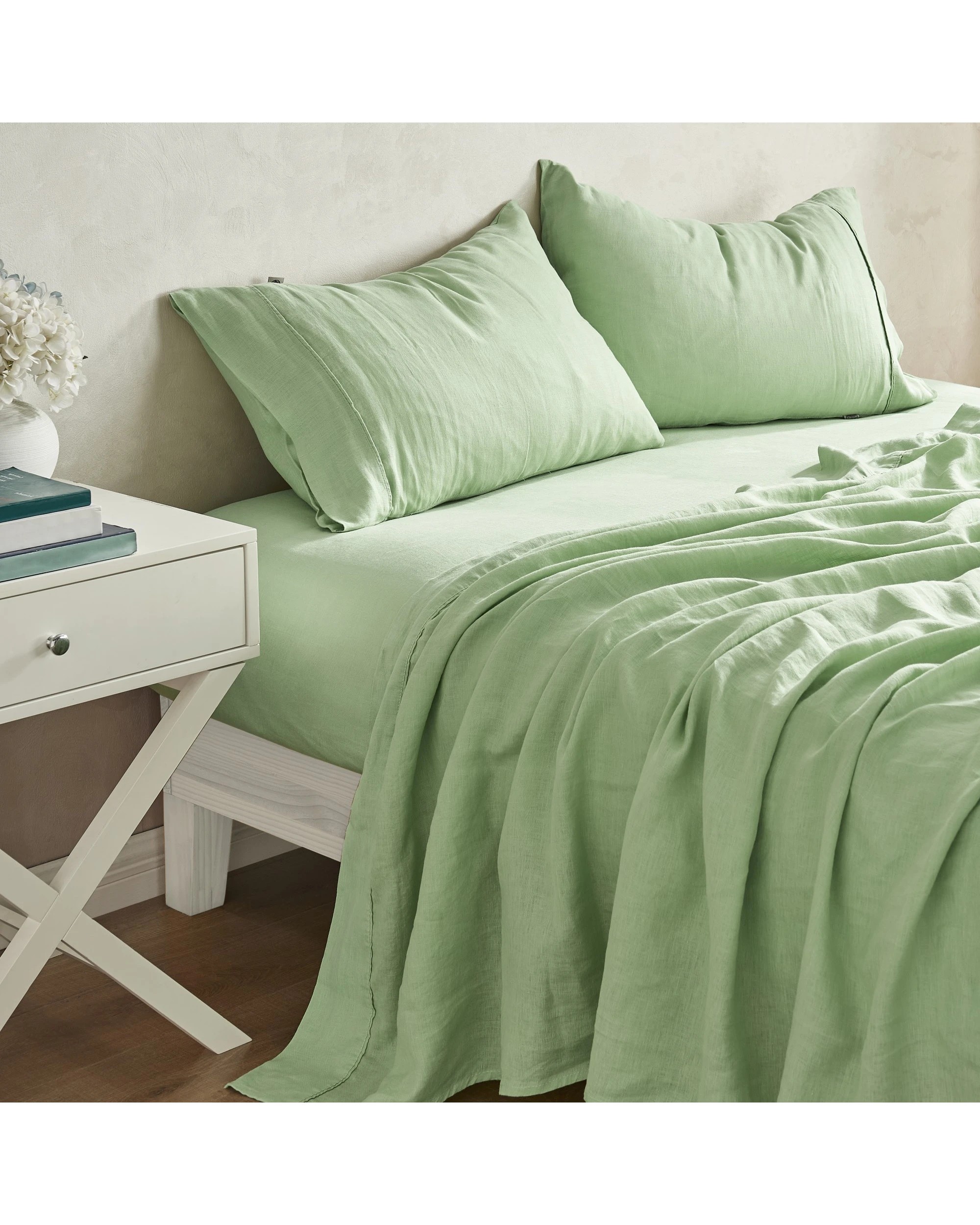 2 Natural Home 100% European Flax Linen Sheet Set - Single Bed - Sage, 2 of 10