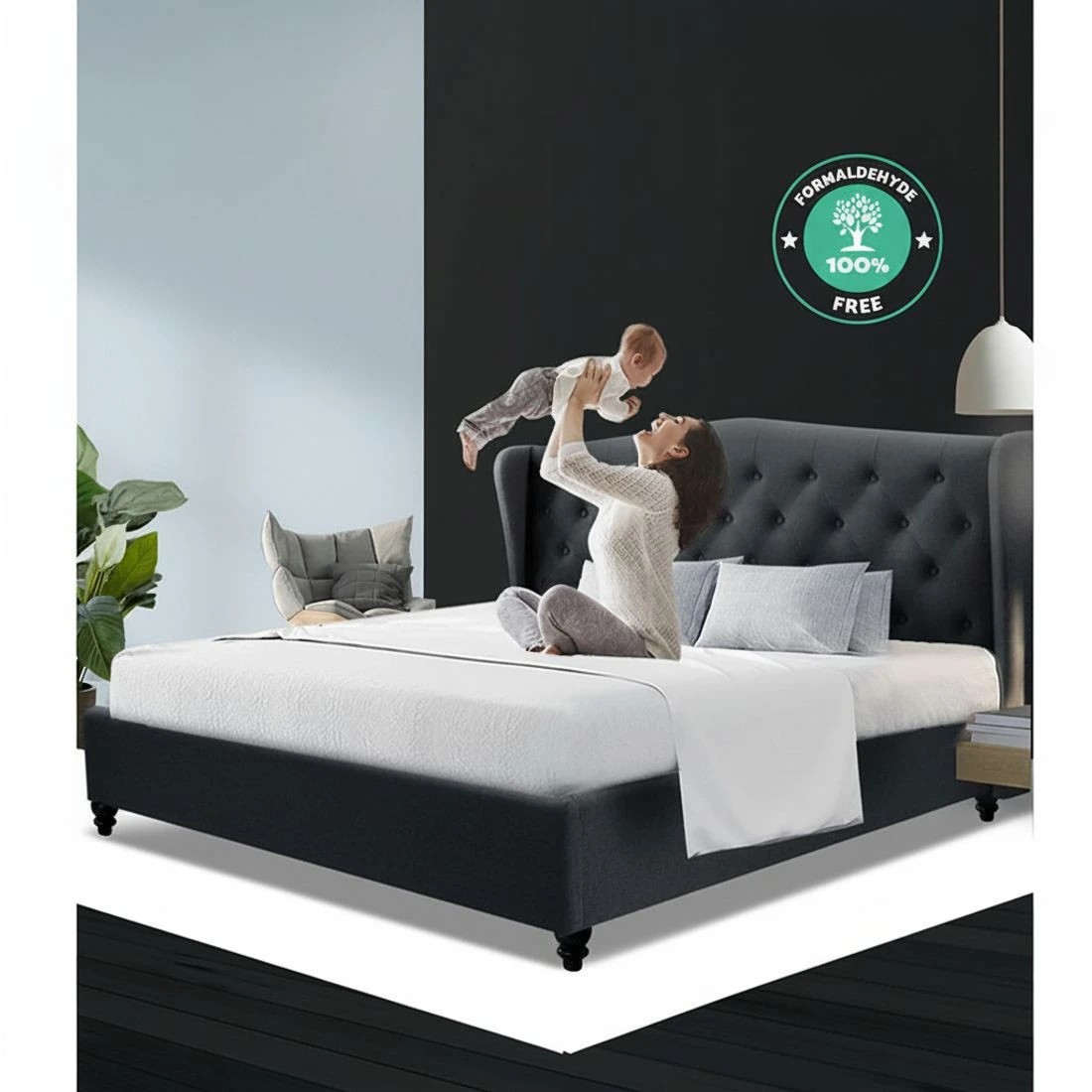 6 Artiss Bed Frame Queen Size Charcoal PIER - Charcoal, 6 of 7