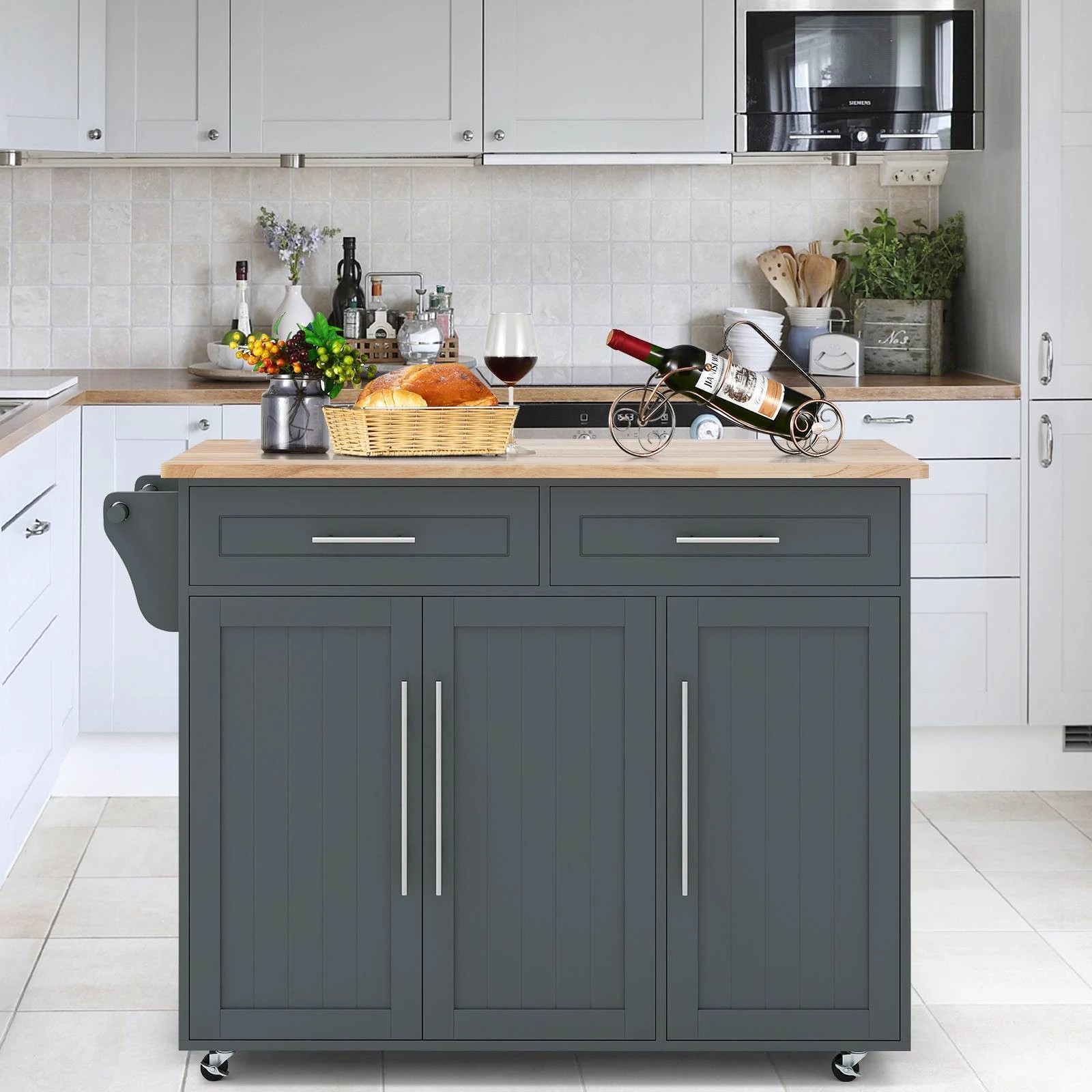 3 Costway Kitchen Island Trolley Rolling Serving Cart Storage Buffet Cabinet - Grey, 3 of 3