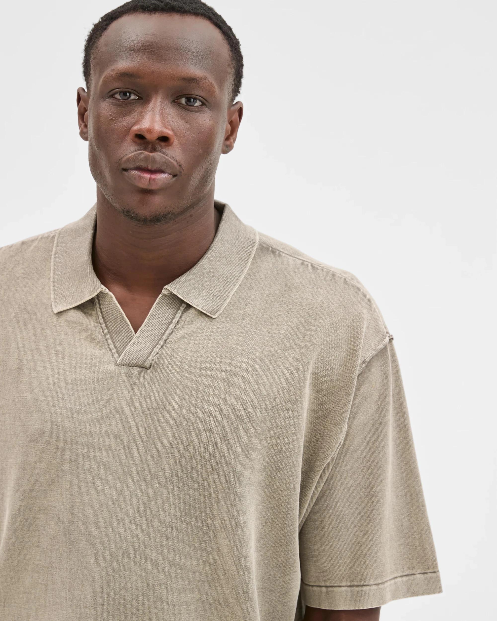 5 Commons Australian Cotton Knit Polo Top STONE KHAKI, 5 of 6