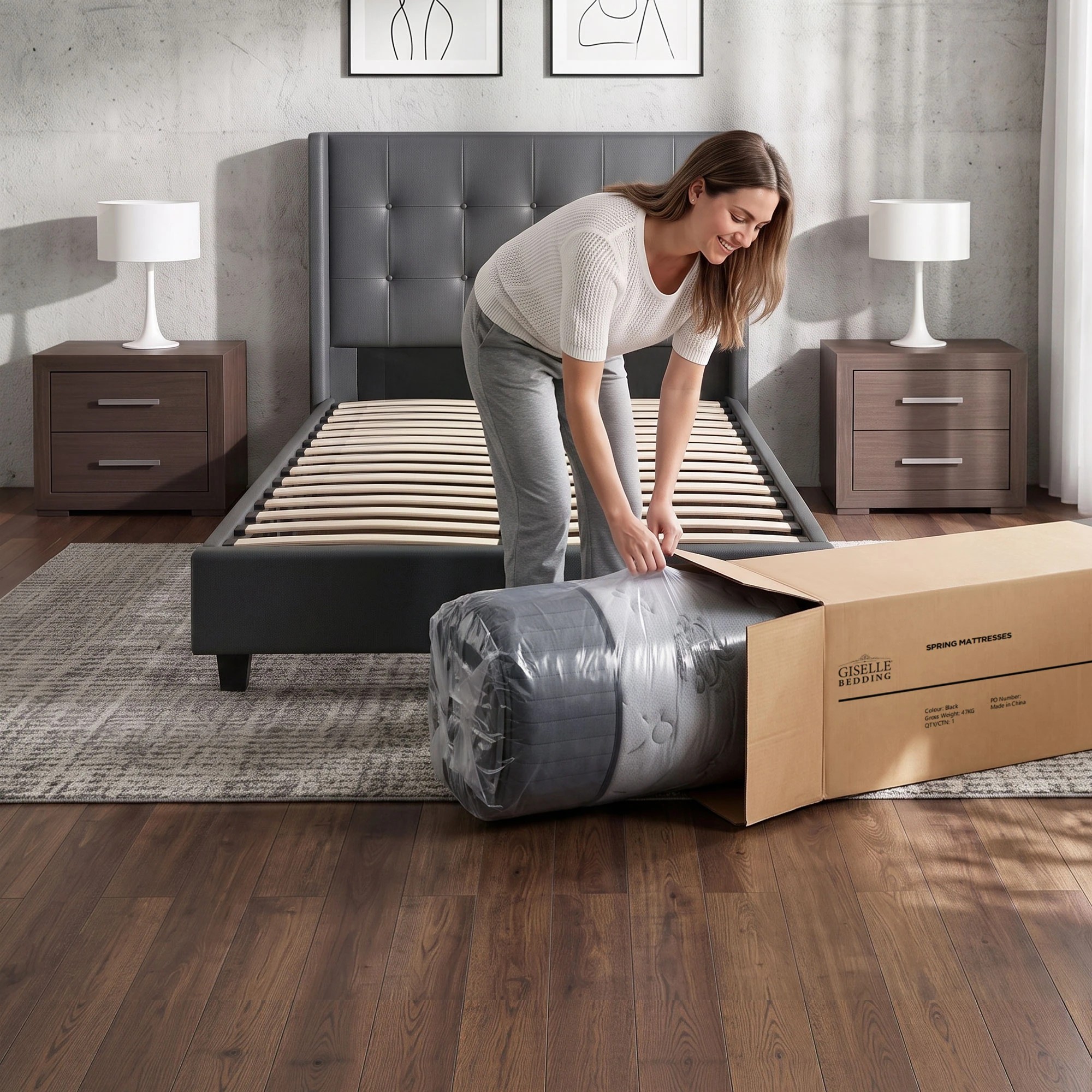 10 Giselle Bedding Mattress 34cm Euro Top 5-Zone Latex Edge Support Pocket Spring - Single Bed - Grey, 10 of 10