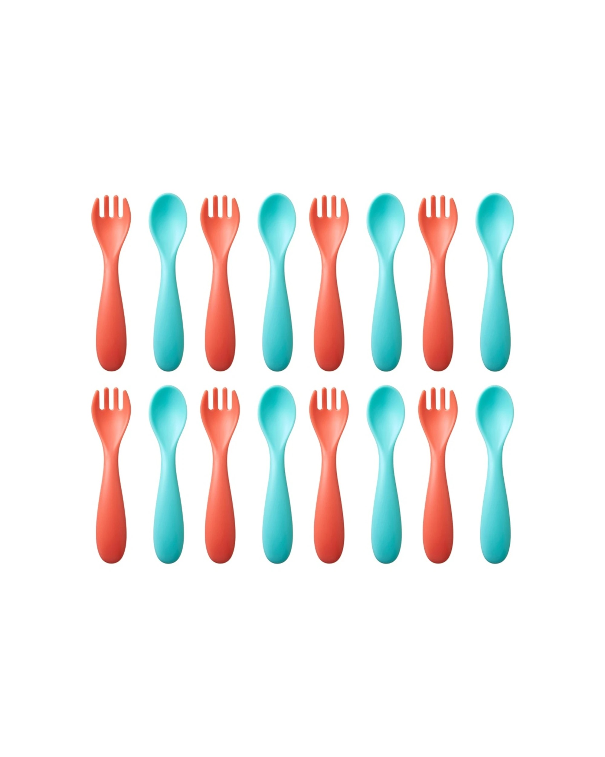1 Nuby 8x 6pc Brights Baby Fork & Spoon Set Durable Kids Plastic Dinnerware - Multi, 1 of 2