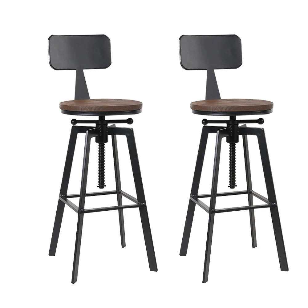 1 Artiss 2x Bar Stools Adjustable Wood Stool w/Backrest - Black, 1 of 6