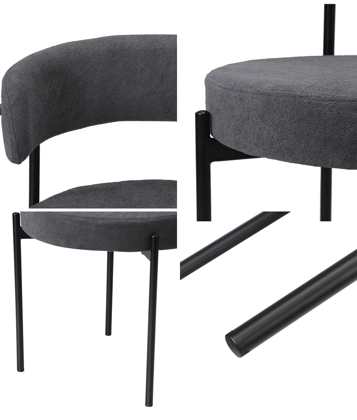 4 Oikiture 4x Dining Chair Round Boucle Kitchen Lounge Seats Backrest Dark - Grey, 4 of 9