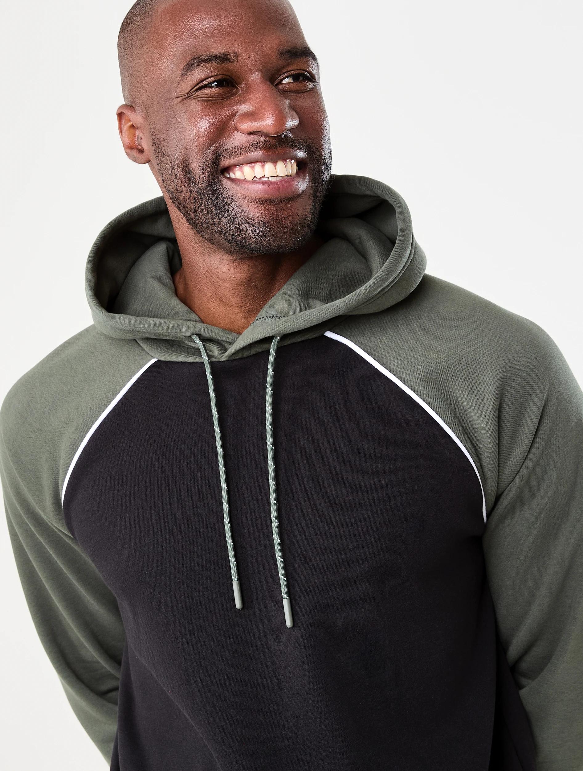 4 Active Mens Raglan Hoodie Green/blk, 4 of 6