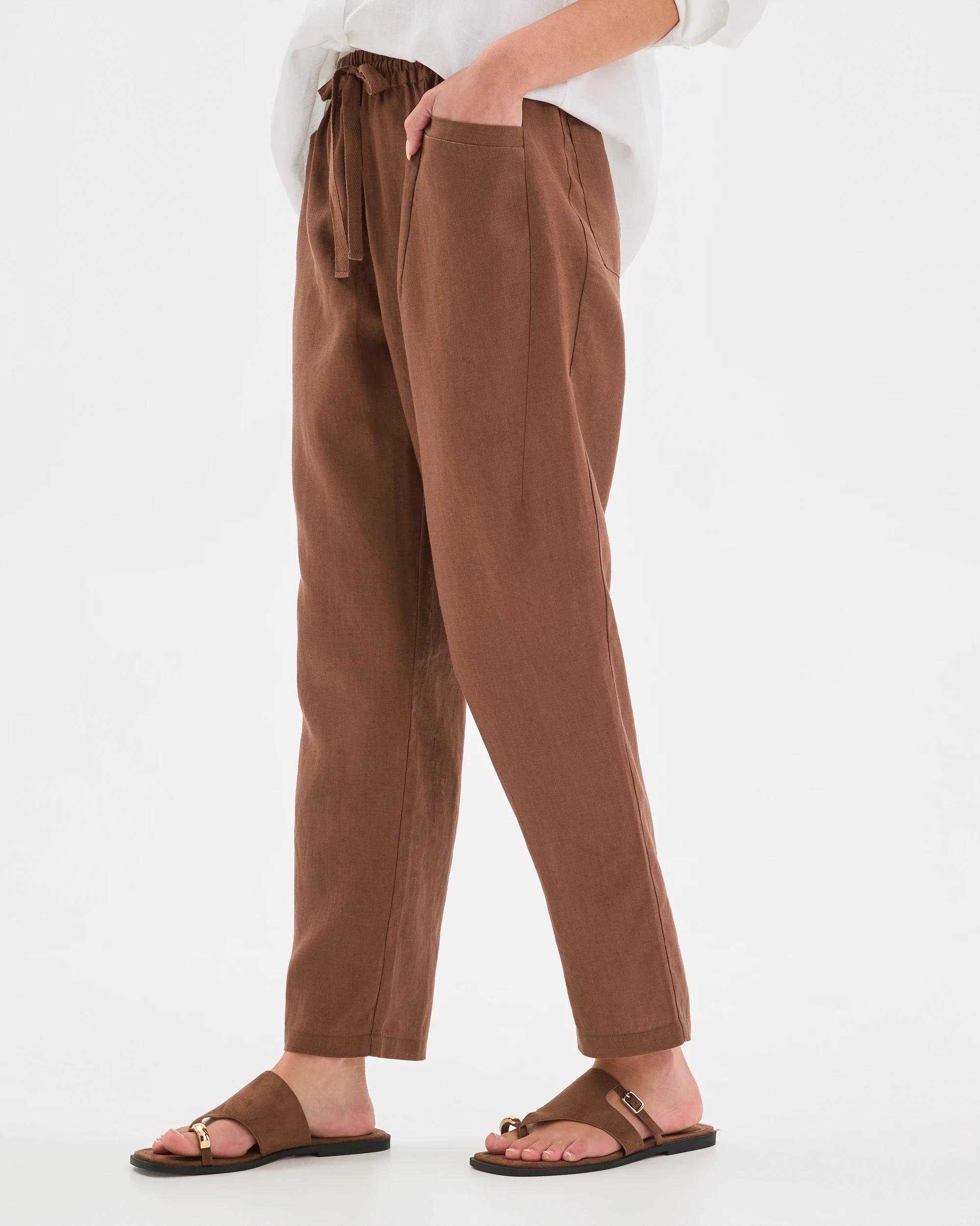 4 Target Petites European Linen Tapered Jogger Pants WARM BROWN, 4 of 6