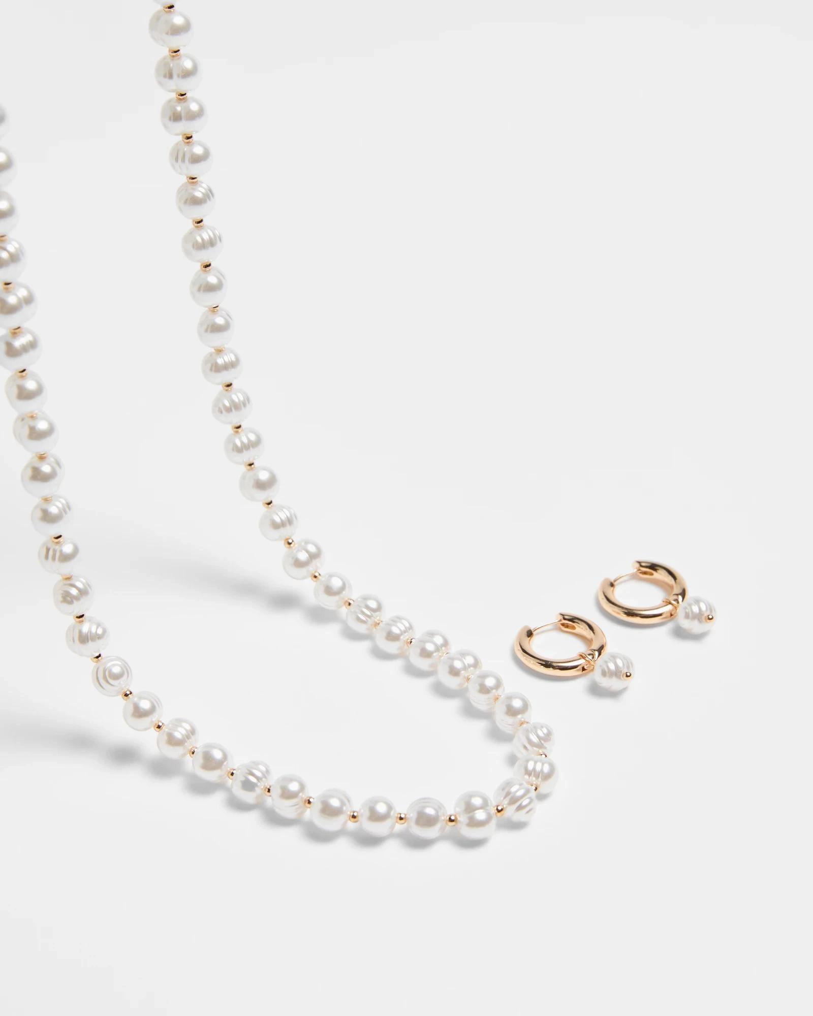 1 Target Faux Pearl Bead Necklace and Earrings Set GOLD COLOURWAY, 1 of 2